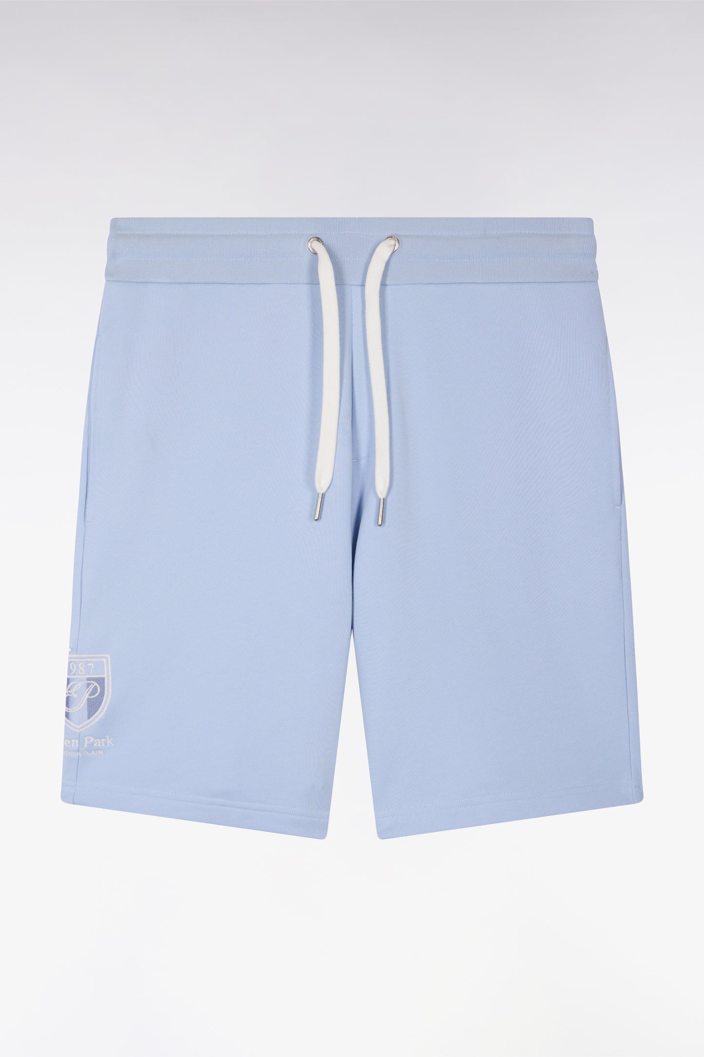 Short en molleton coton ciel à broderie blason