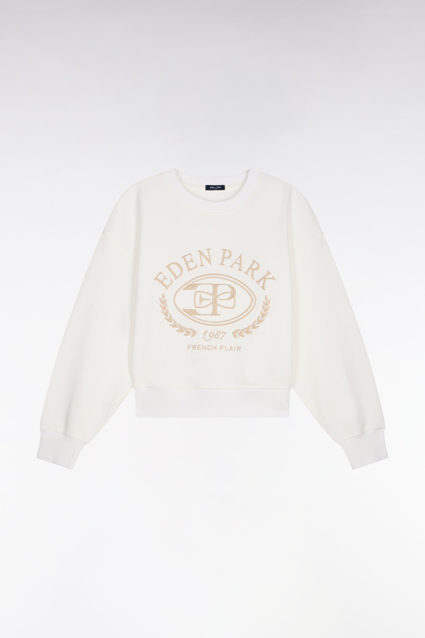 Sweatshirt en coton écru brodé coupe relaxed