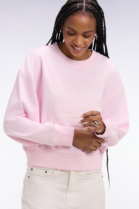 Sweatshirt en coton rose brodé coupe relaxed - Image 1