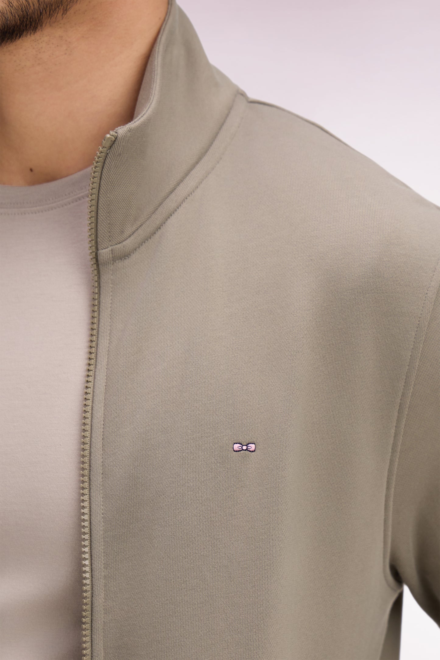 Sweatshirt zippé en molleton coton beige