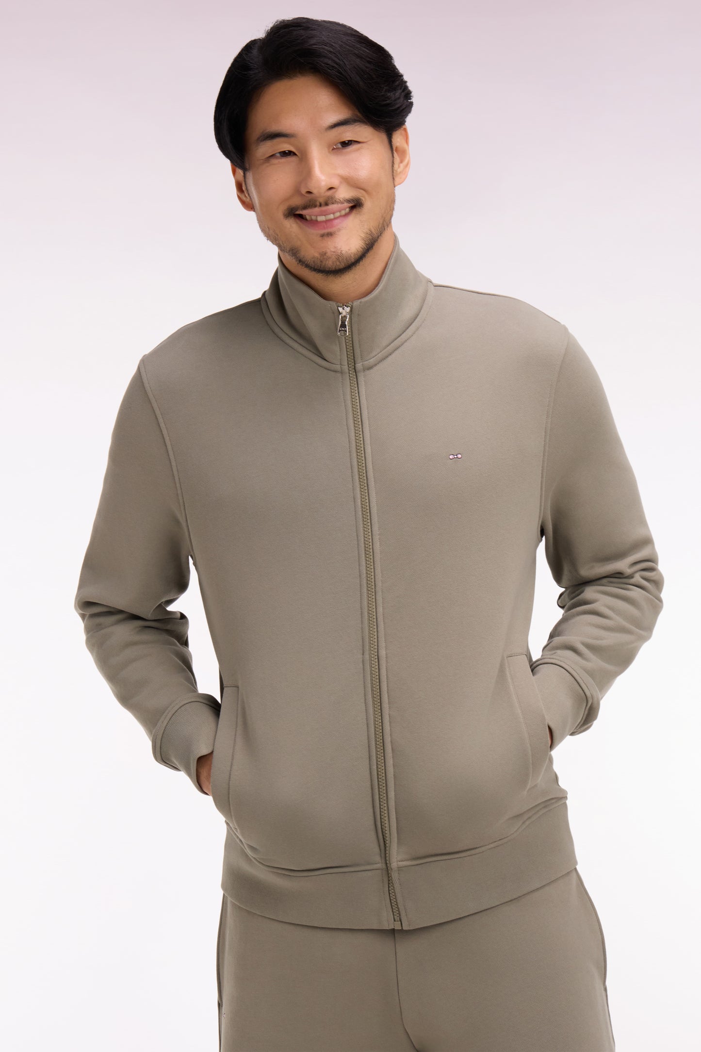 Sweatshirt zippé en molleton coton beige