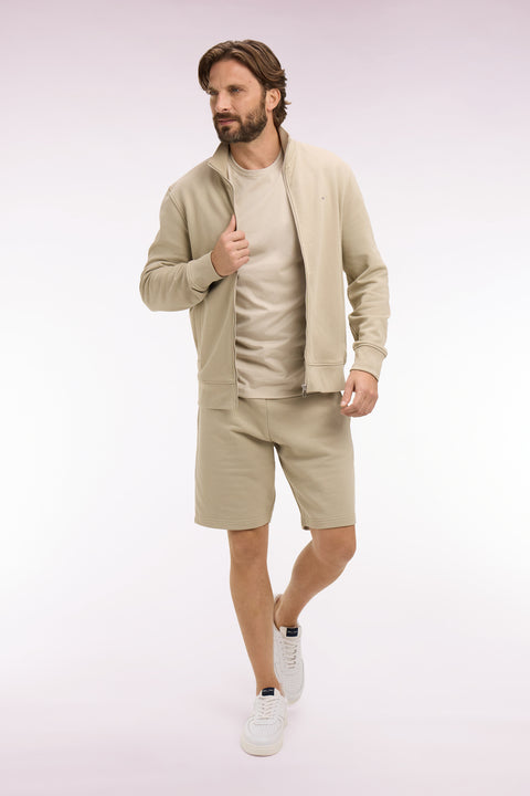 Sweatshirt zippé en molleton coton beige - Image 1