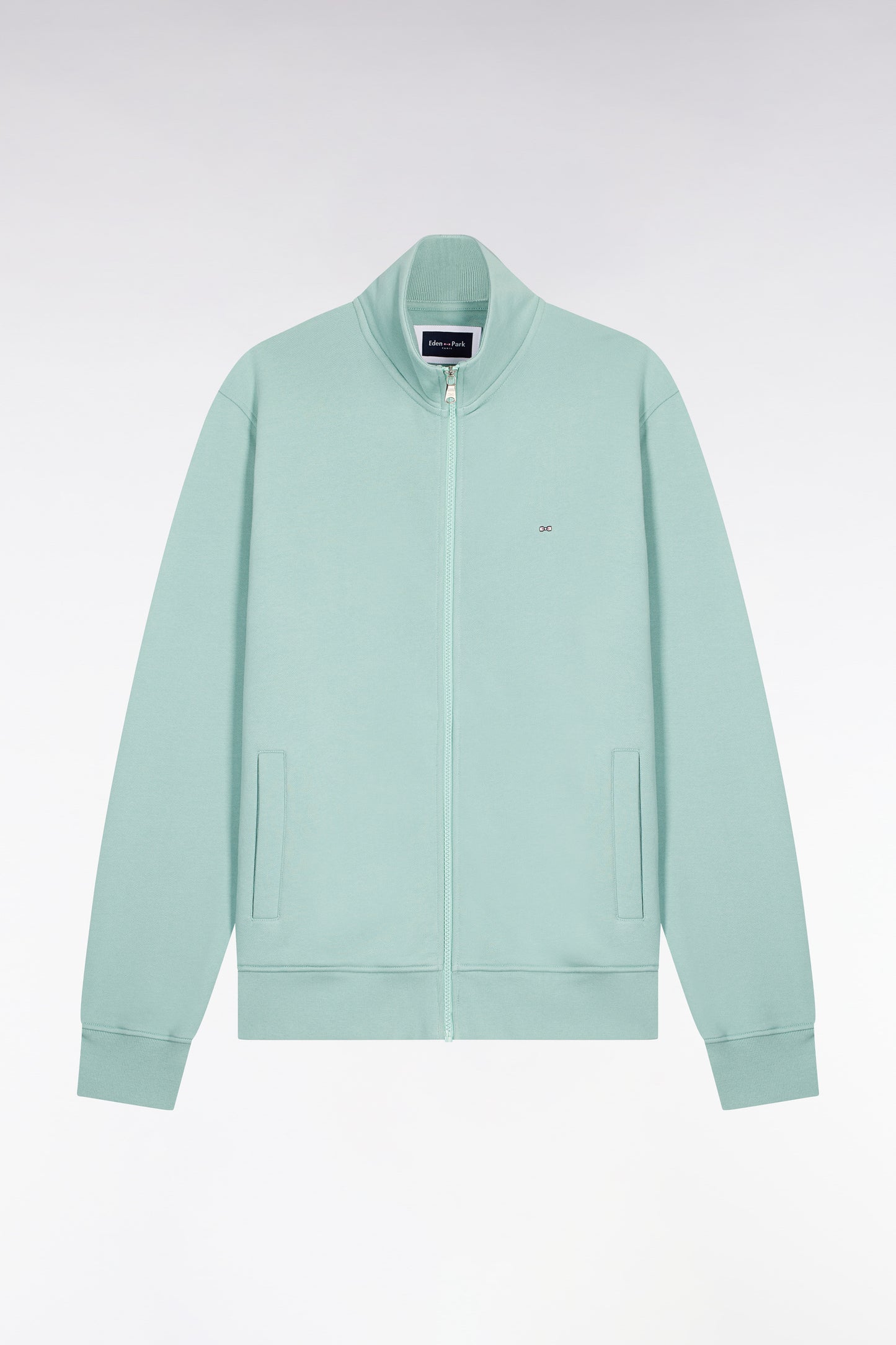 Sweatshirt zippé en molleton coton vert d'eau