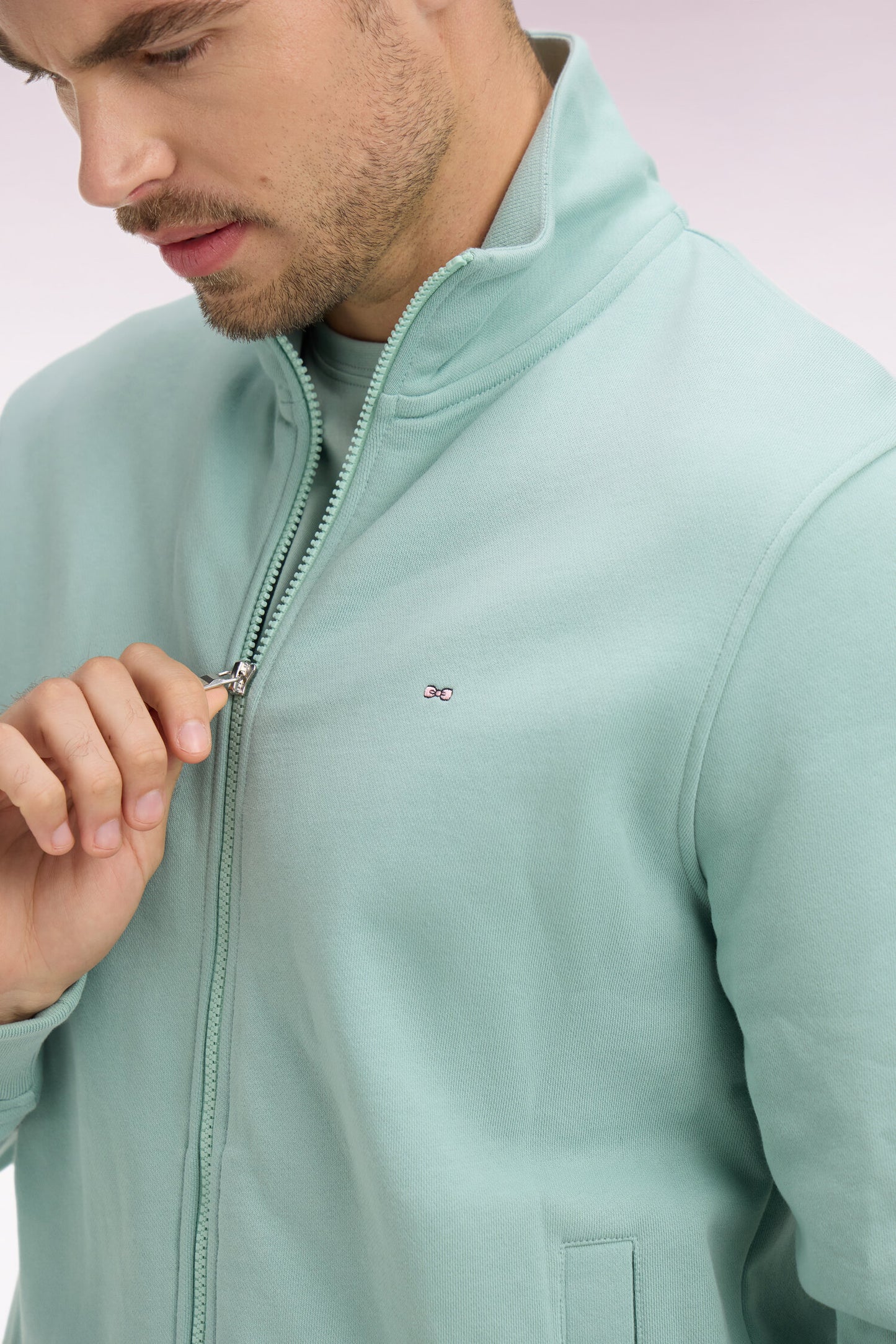 Sweatshirt zippé en molleton coton vert d'eau