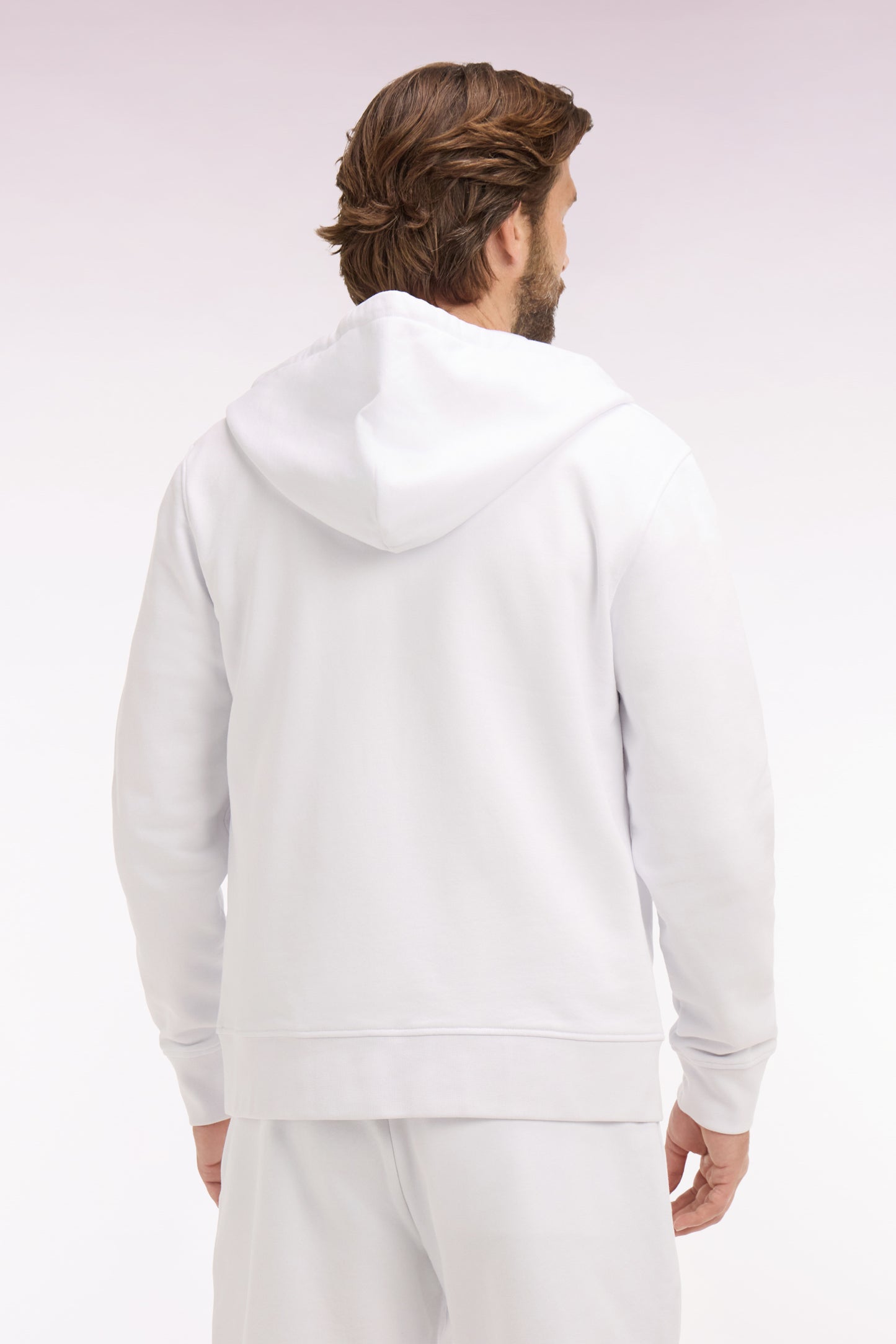 White cotton fleece zipped hooded sweatshirt