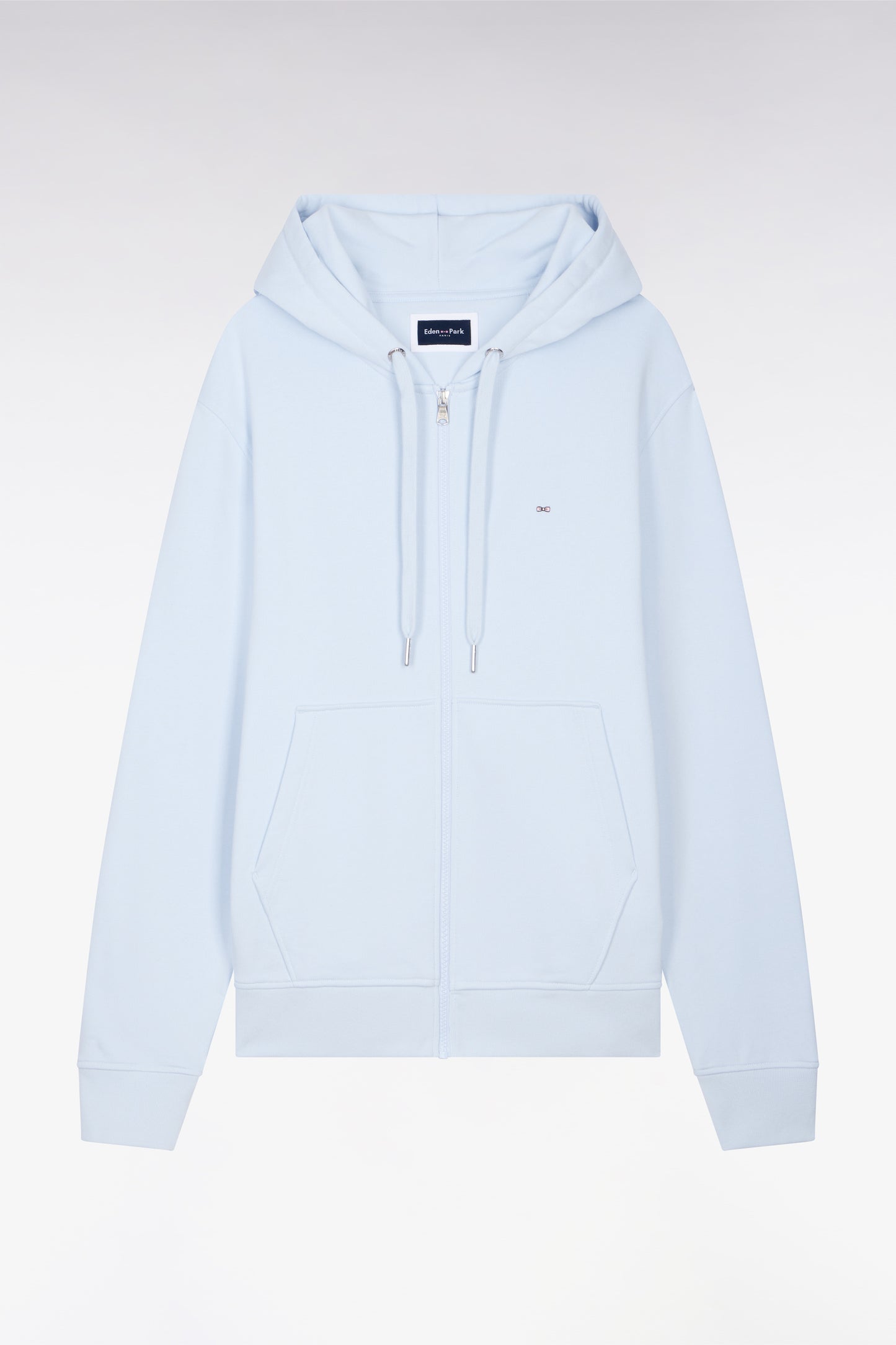 Zipped hooded sweatshirt in sky cotton fleece