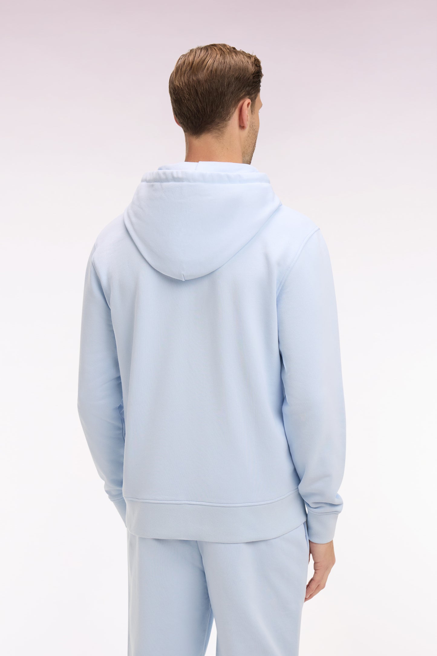 Zipped hooded sweatshirt in sky cotton fleece