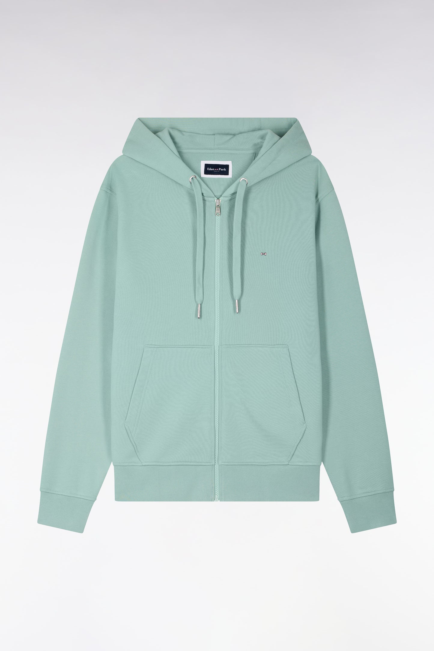 Sweatshirt zippé à capuche en molleton coton vert d'eau