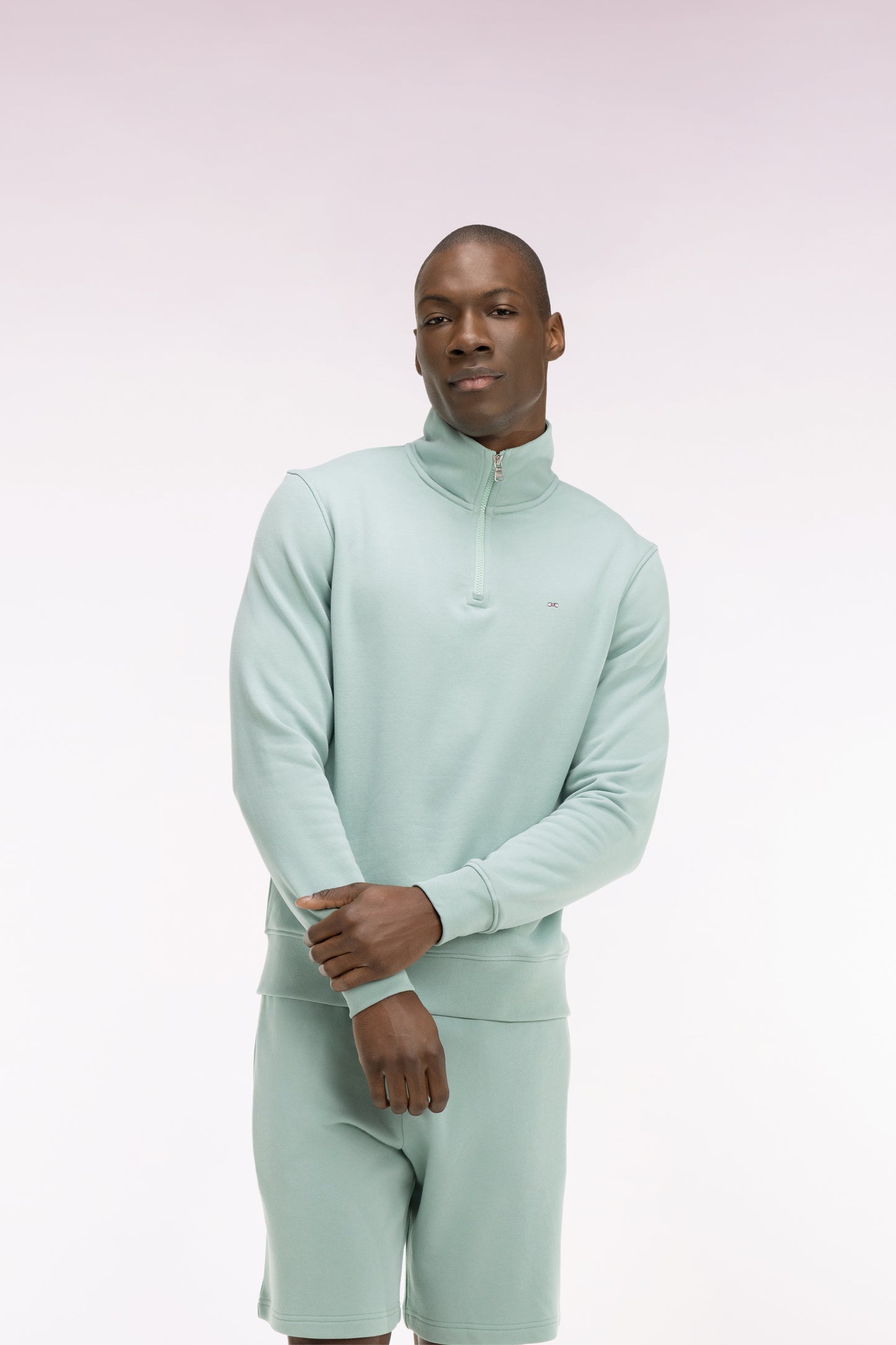 Sweatshirt col camionneur en molleton coton vert d'eau