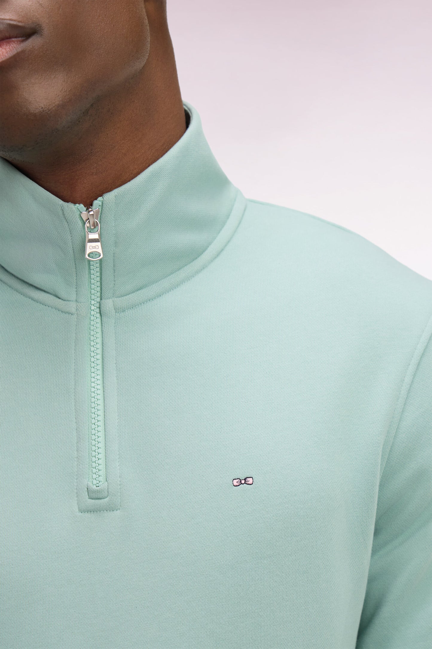 Sweatshirt col camionneur en molleton coton vert d'eau