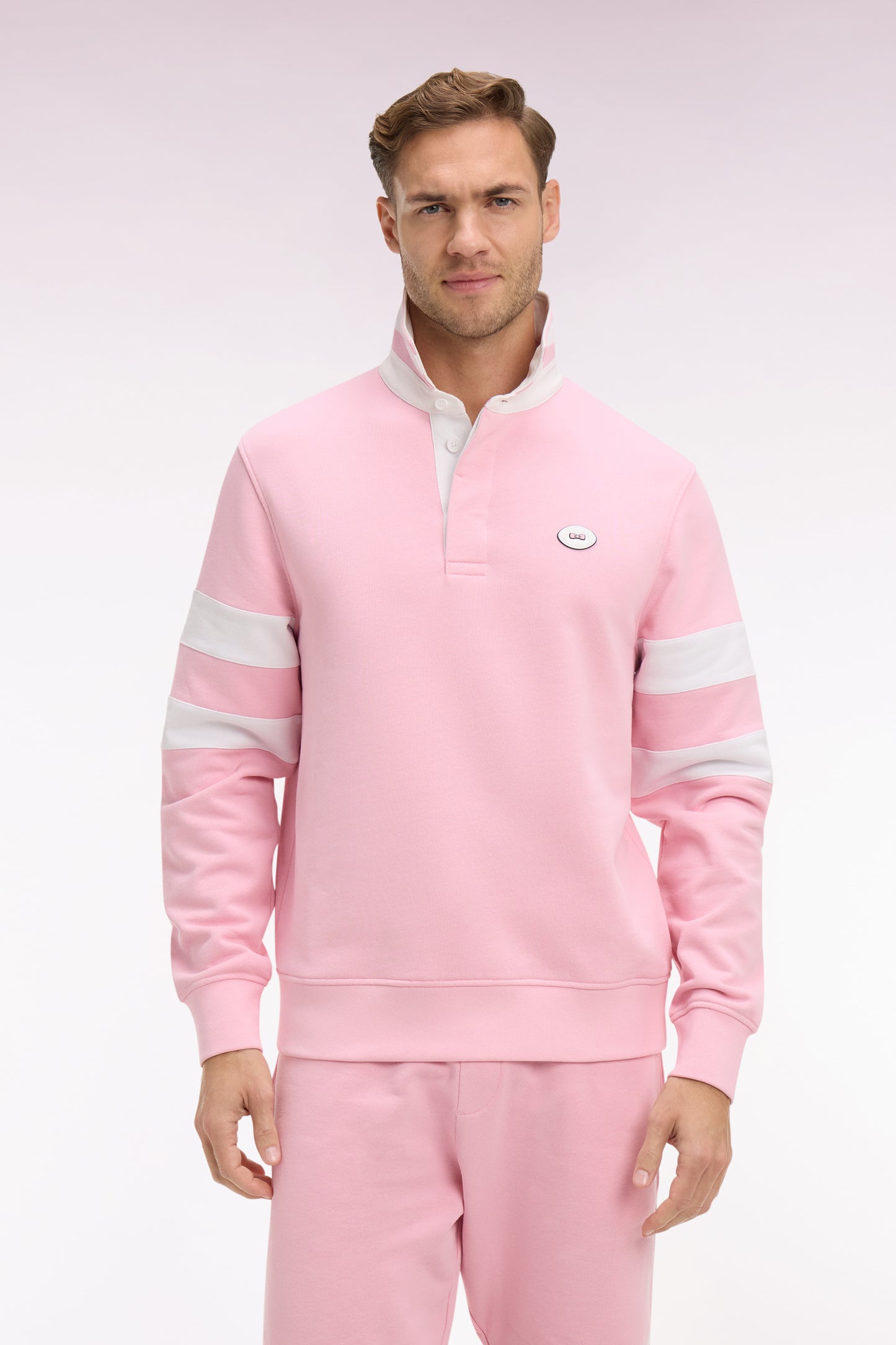 Sweatshirt col maillot en molleton rose coupe regular