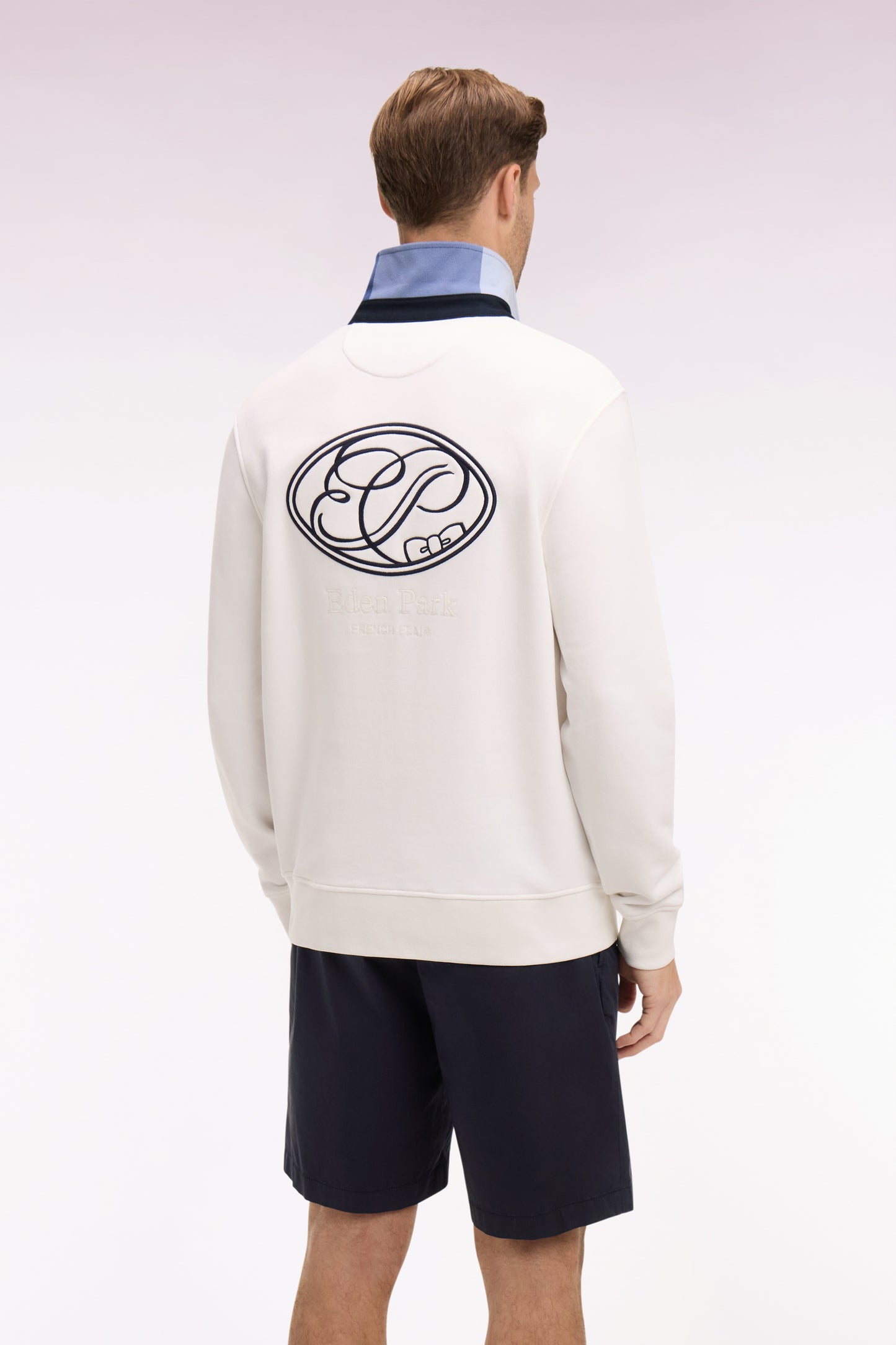 Regular fit jersey collar sweatshirt in embroidered ecru fleece