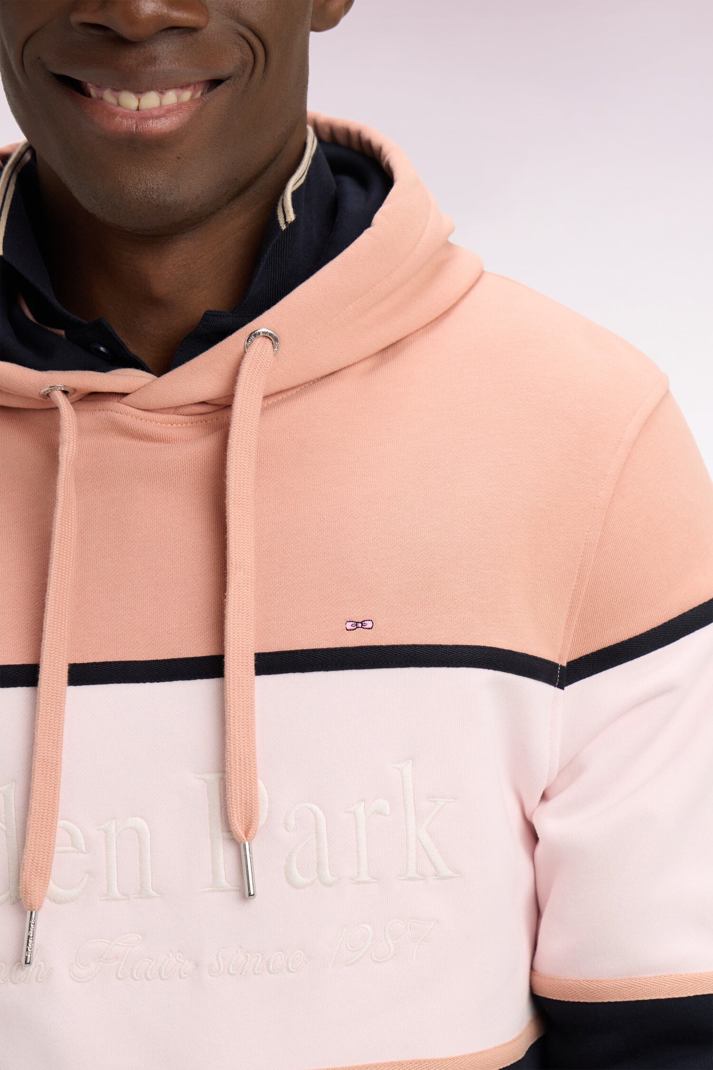 Regular fit pink hooded sweatshirt with embroidered pastel cutouts