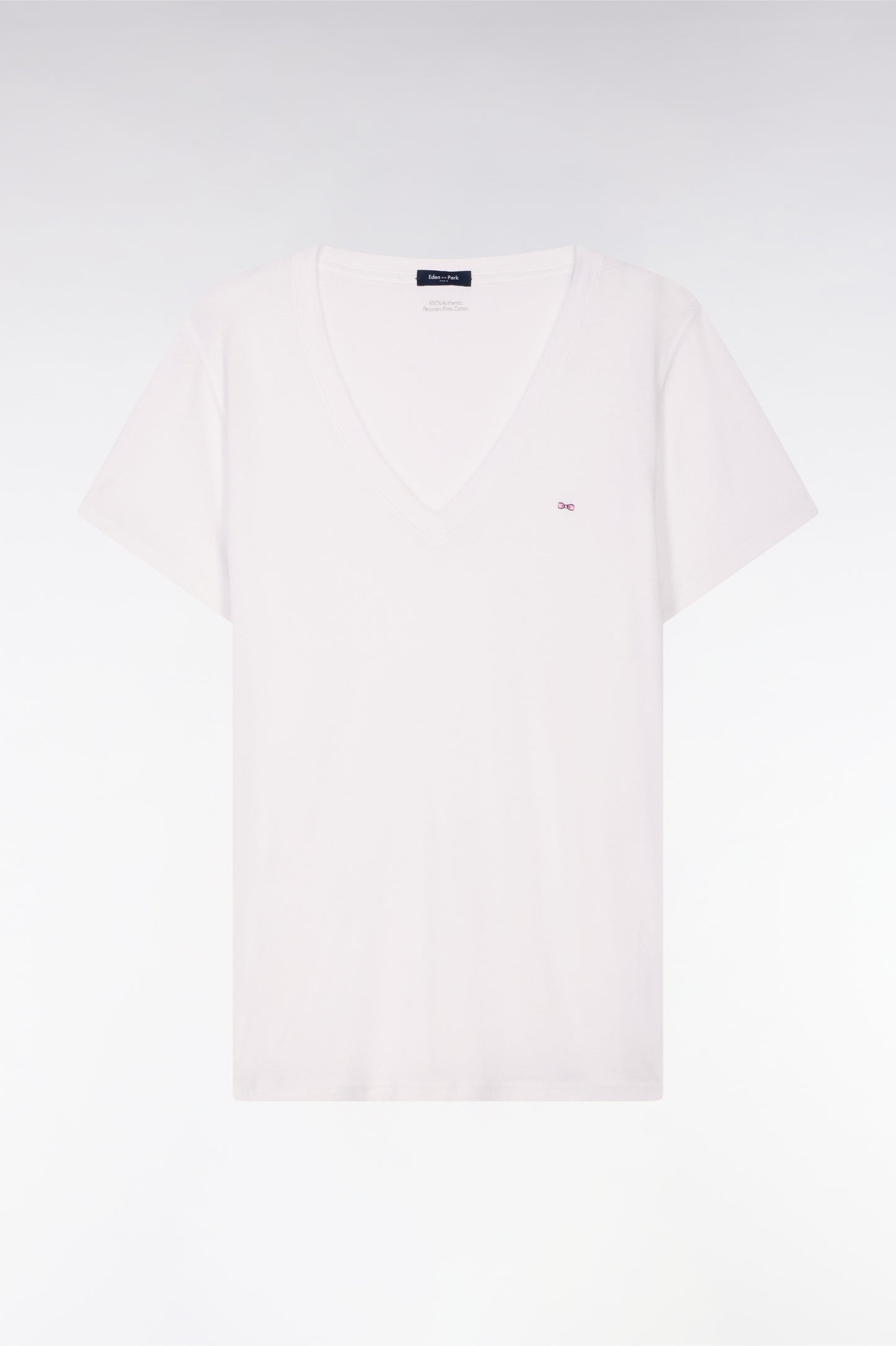 T-shirt à manches courtes col V en coton Pima blanc coupe regular