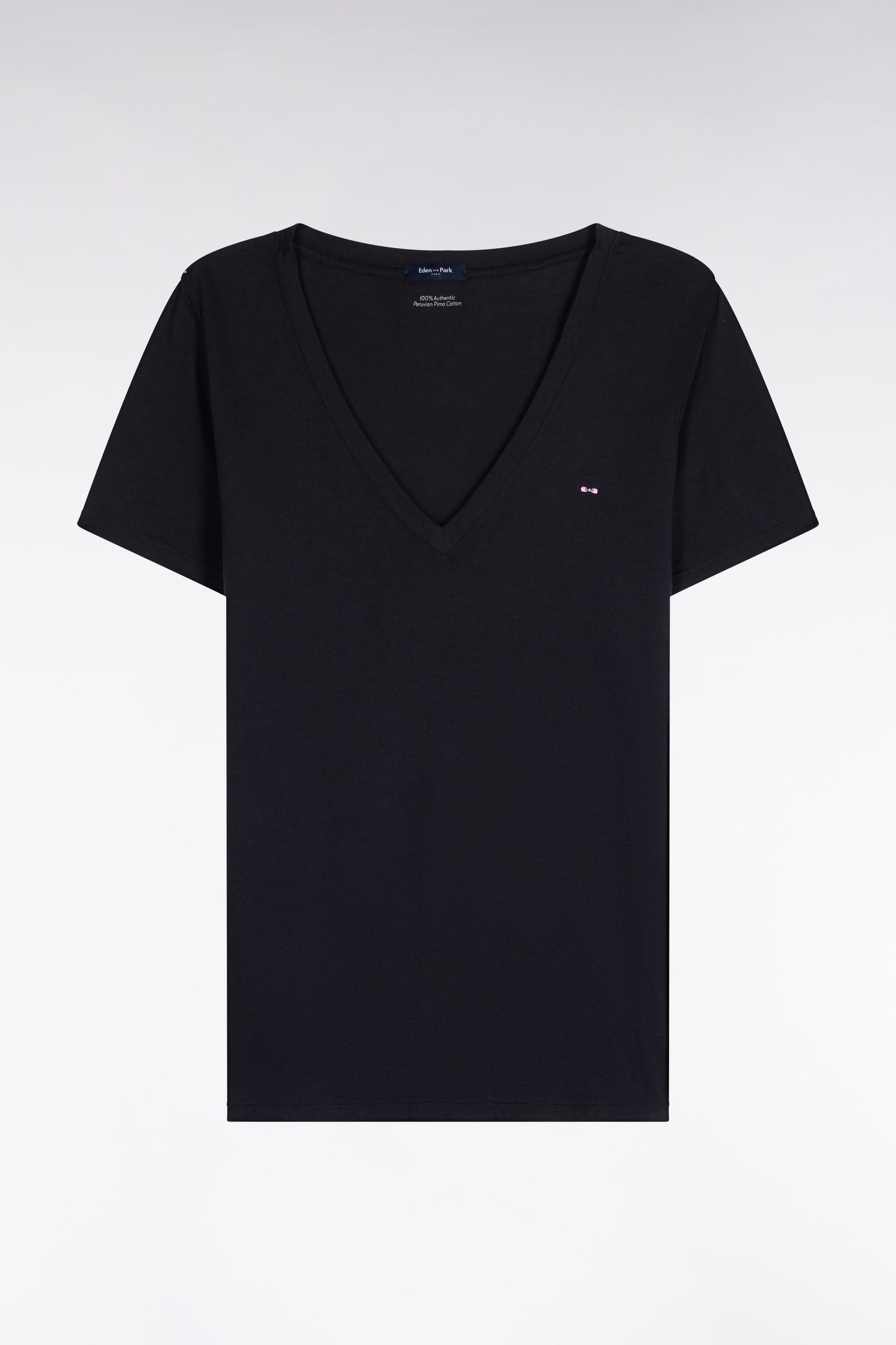 T-shirt à manches courtes col V en coton Pima marine coupe regular