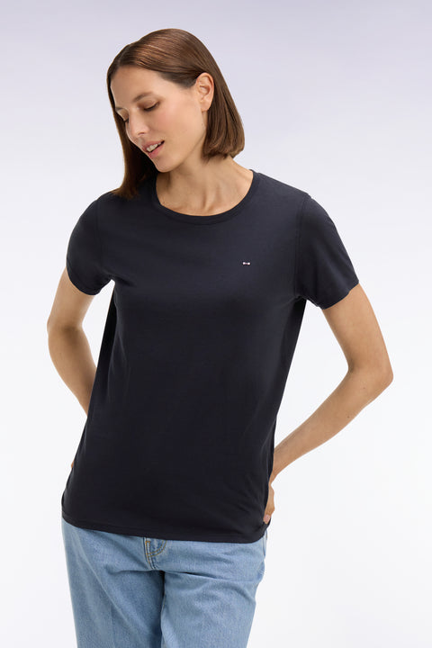 T-shirt à manches courtes en coton Pima marine col rond coupe regular - Image 1