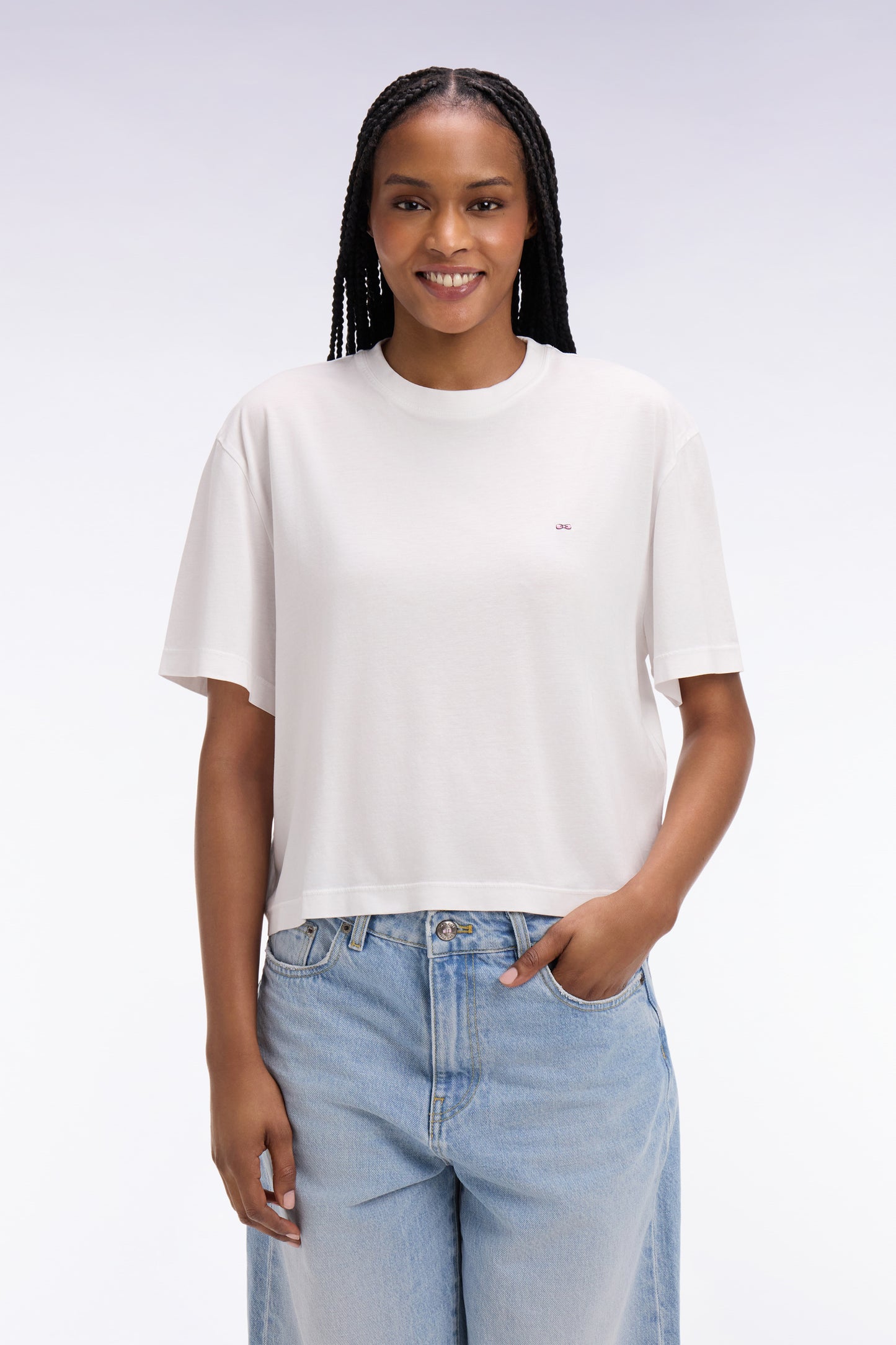 T-shirt à manches courtes en lyocell et coton blanc coupe oversized