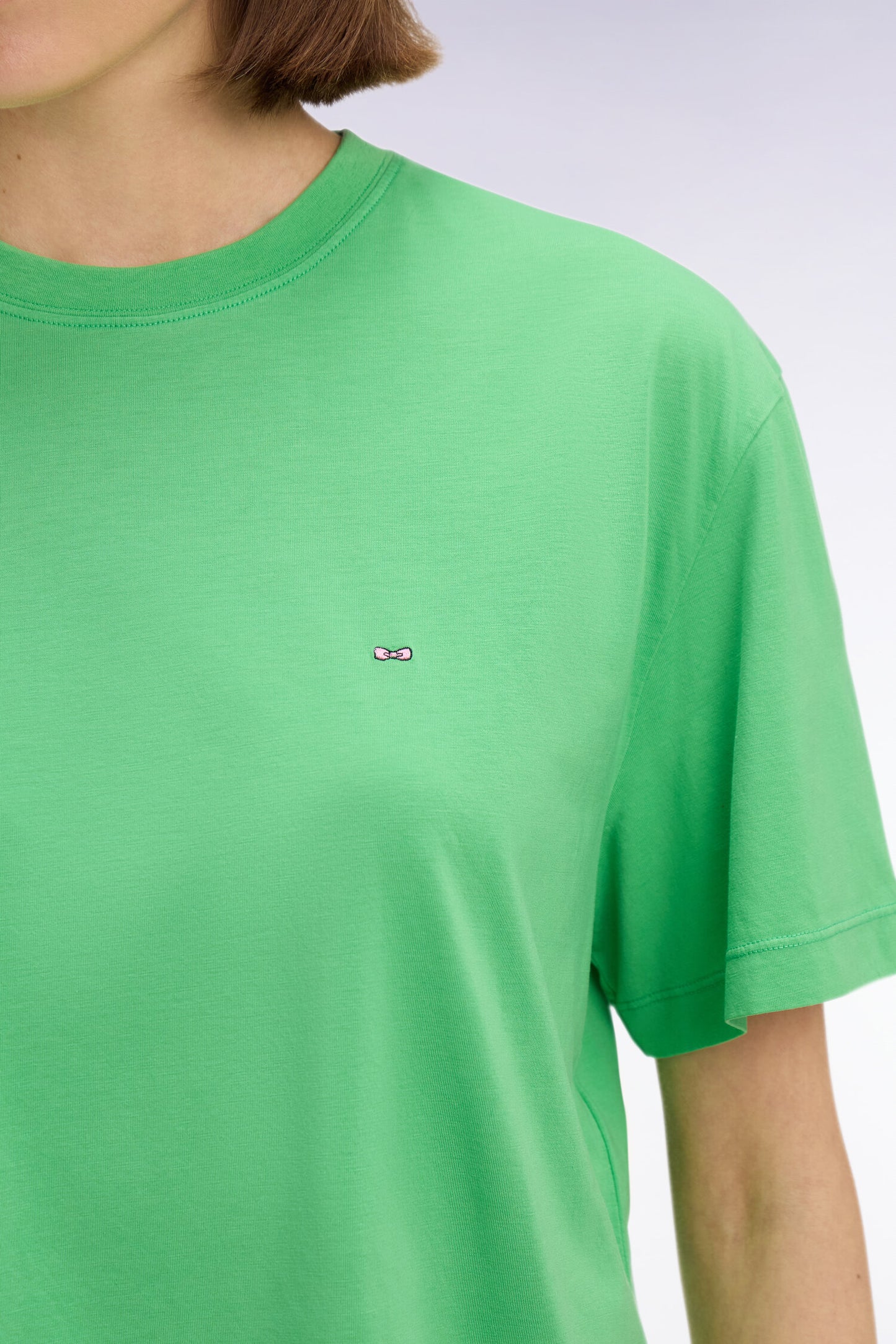 T-shirt à manches courtes en lyocell et coton vert coupe oversized