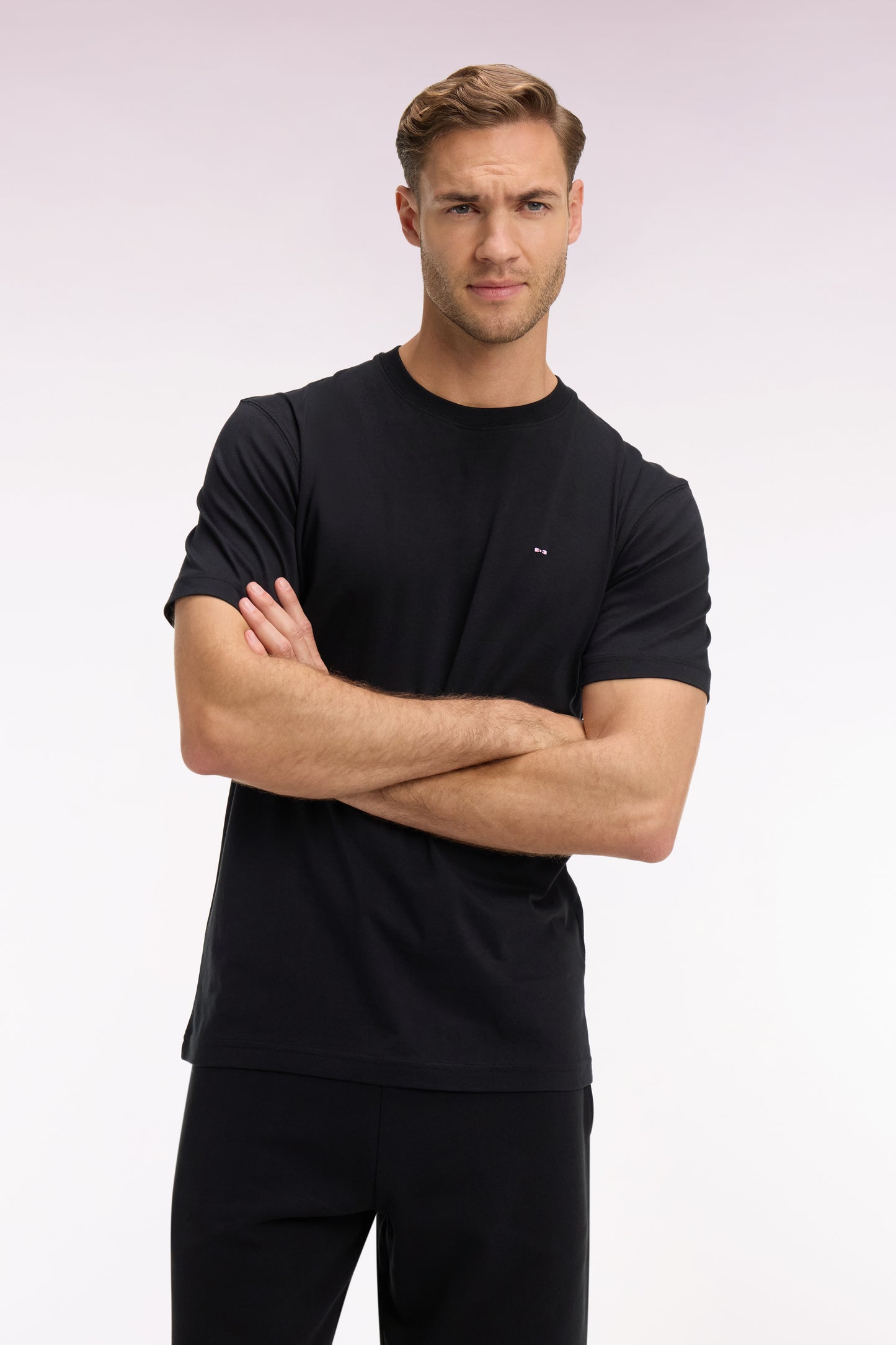 T-shirt à manches courtes en coton Pima noir brodé coupe regular