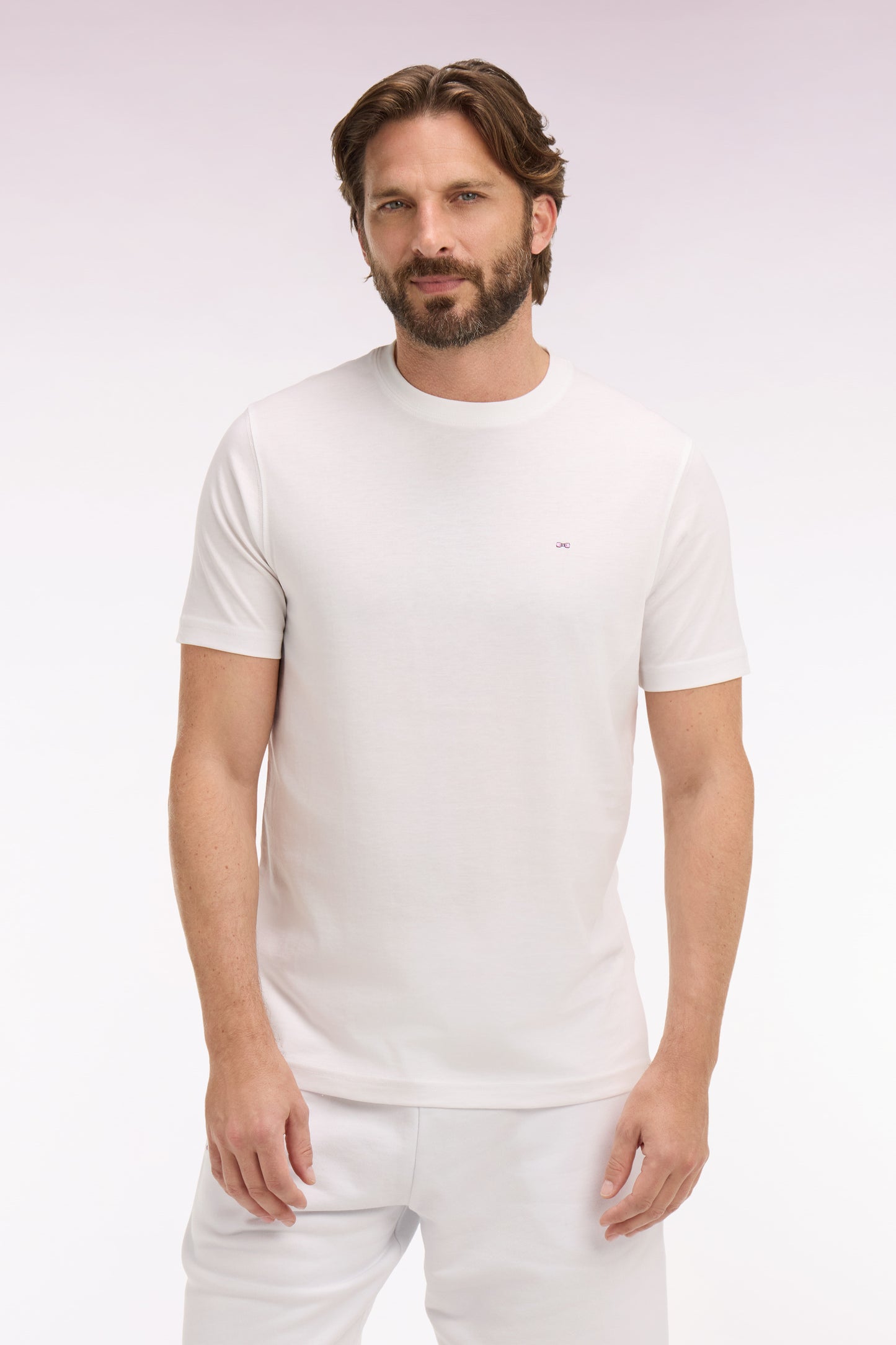 T-shirt à manches courtes en coton Pima blanc brodé coupe regular