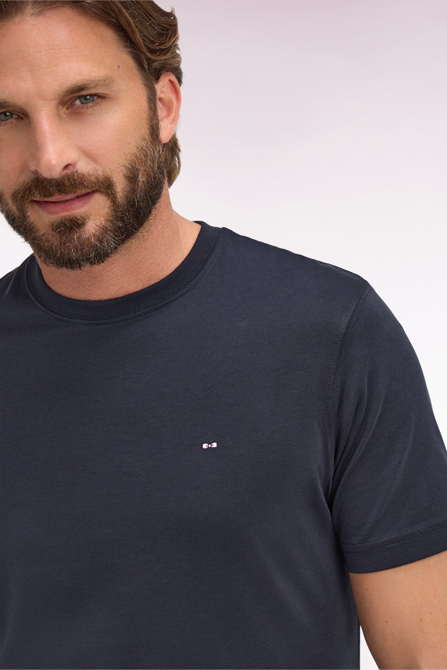 T-shirt à manches courtes en coton Pima marine brodé coupe regular