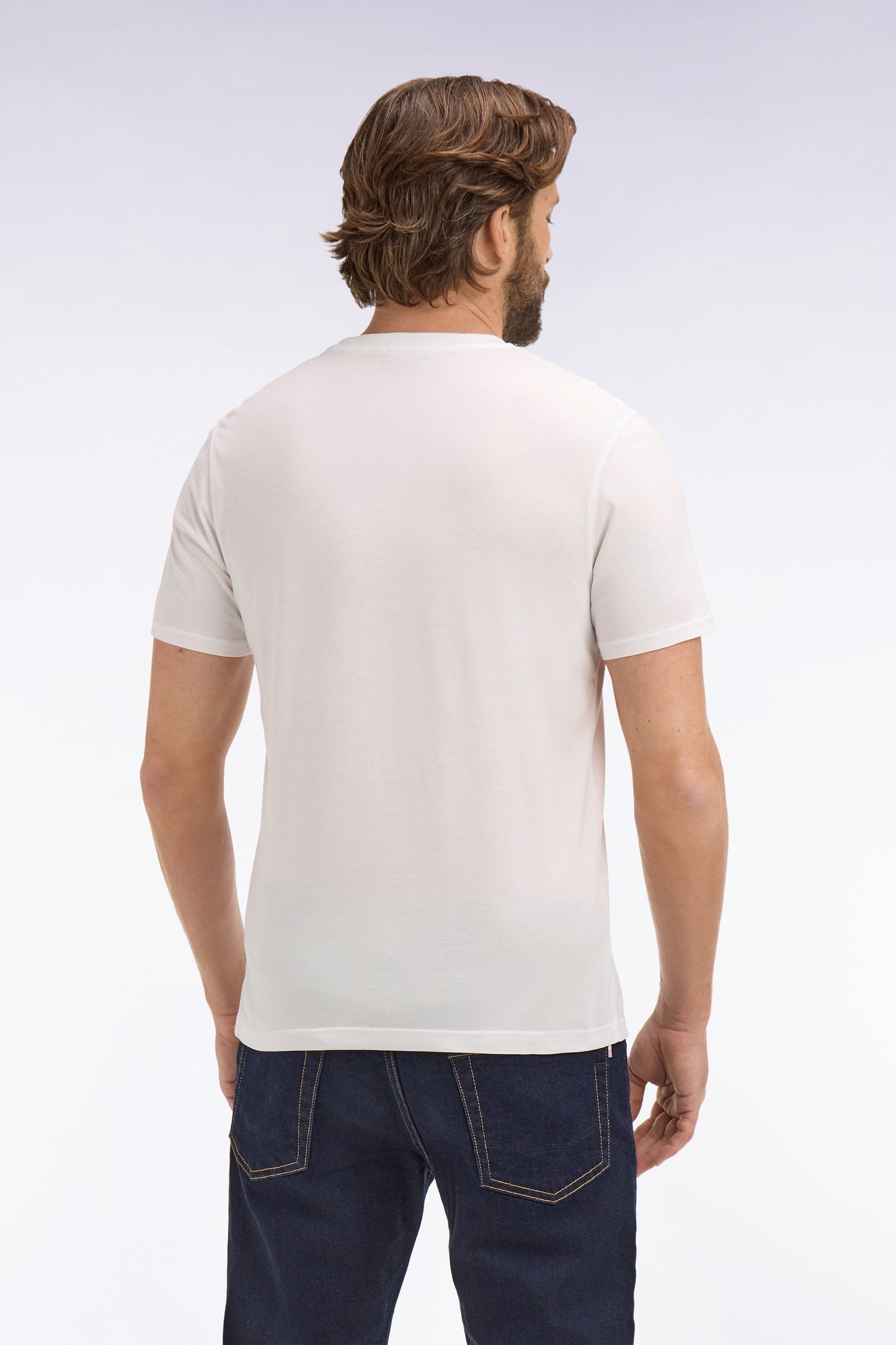 T-shirt à manches courtes en lyocell et coton blanc coupe regular