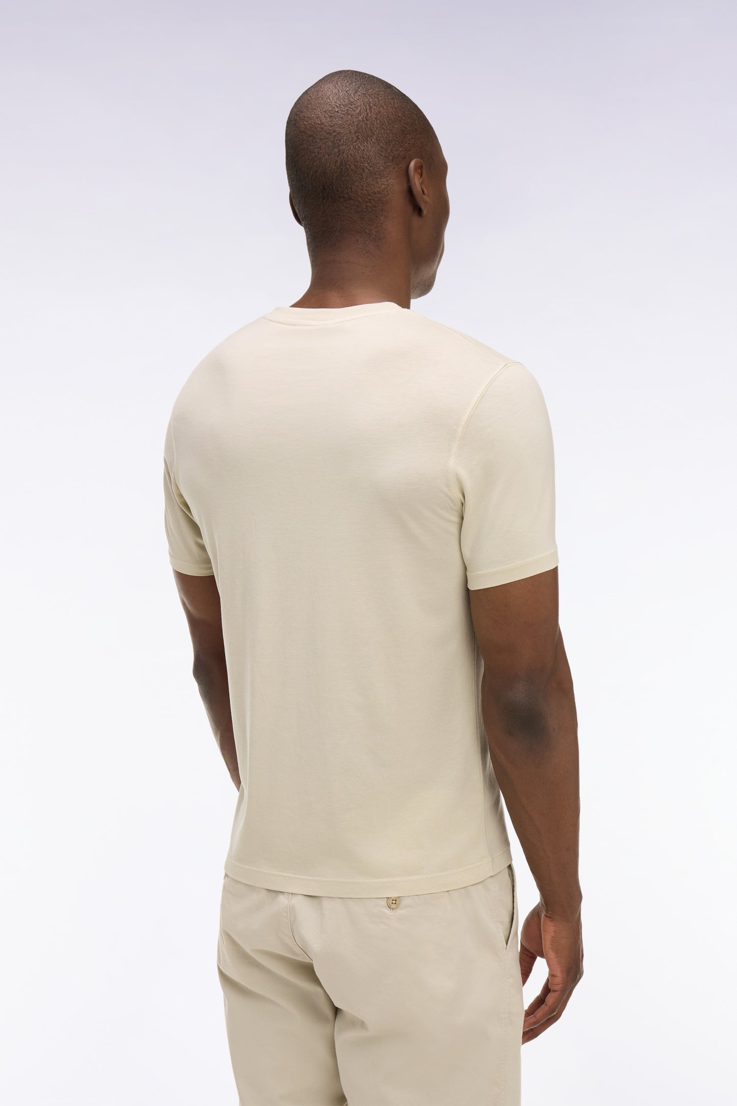 T-shirt à manches courtes en lyocell et coton beige coupe regular