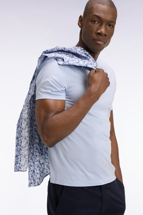 T-shirt à manches courtes en lyocell et coton gris clair coupe regular - Image 1