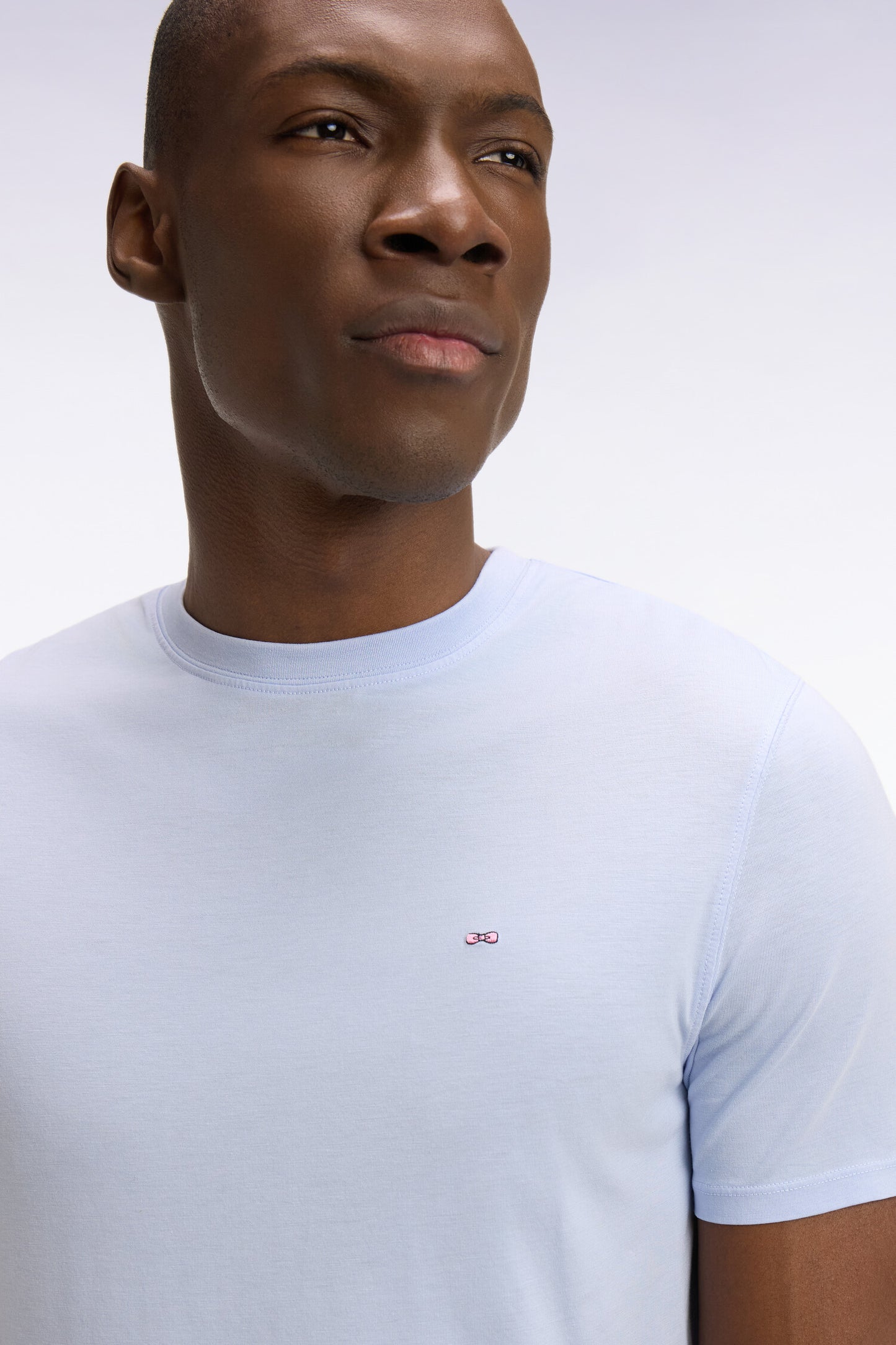 T-shirt à manches courtes en lyocell et coton gris clair coupe regular