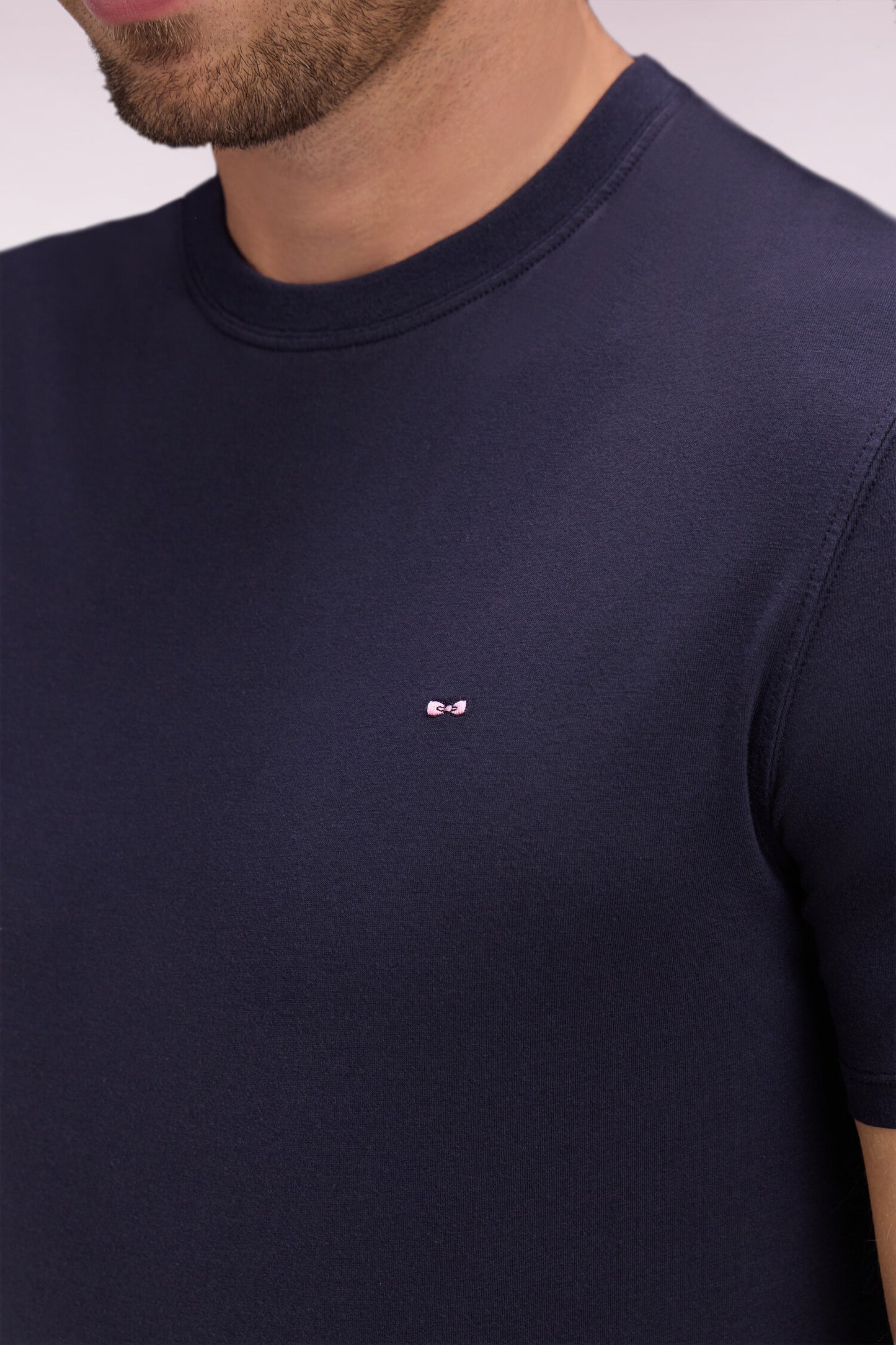 T-shirt à manches courtes en lyocell et coton marine coupe regular