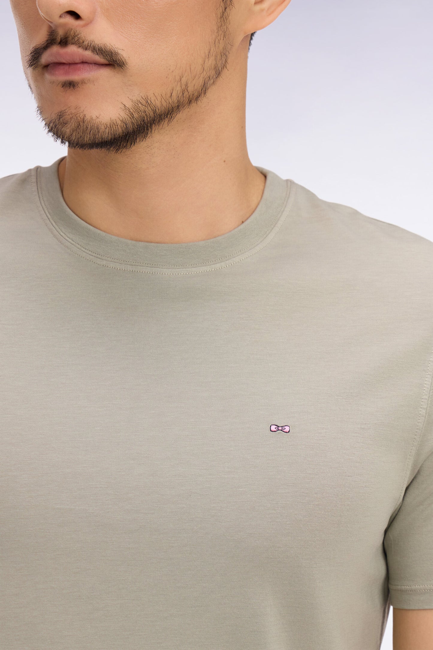 T-shirt à manches courtes en lyocell et coton kaki clair coupe regular