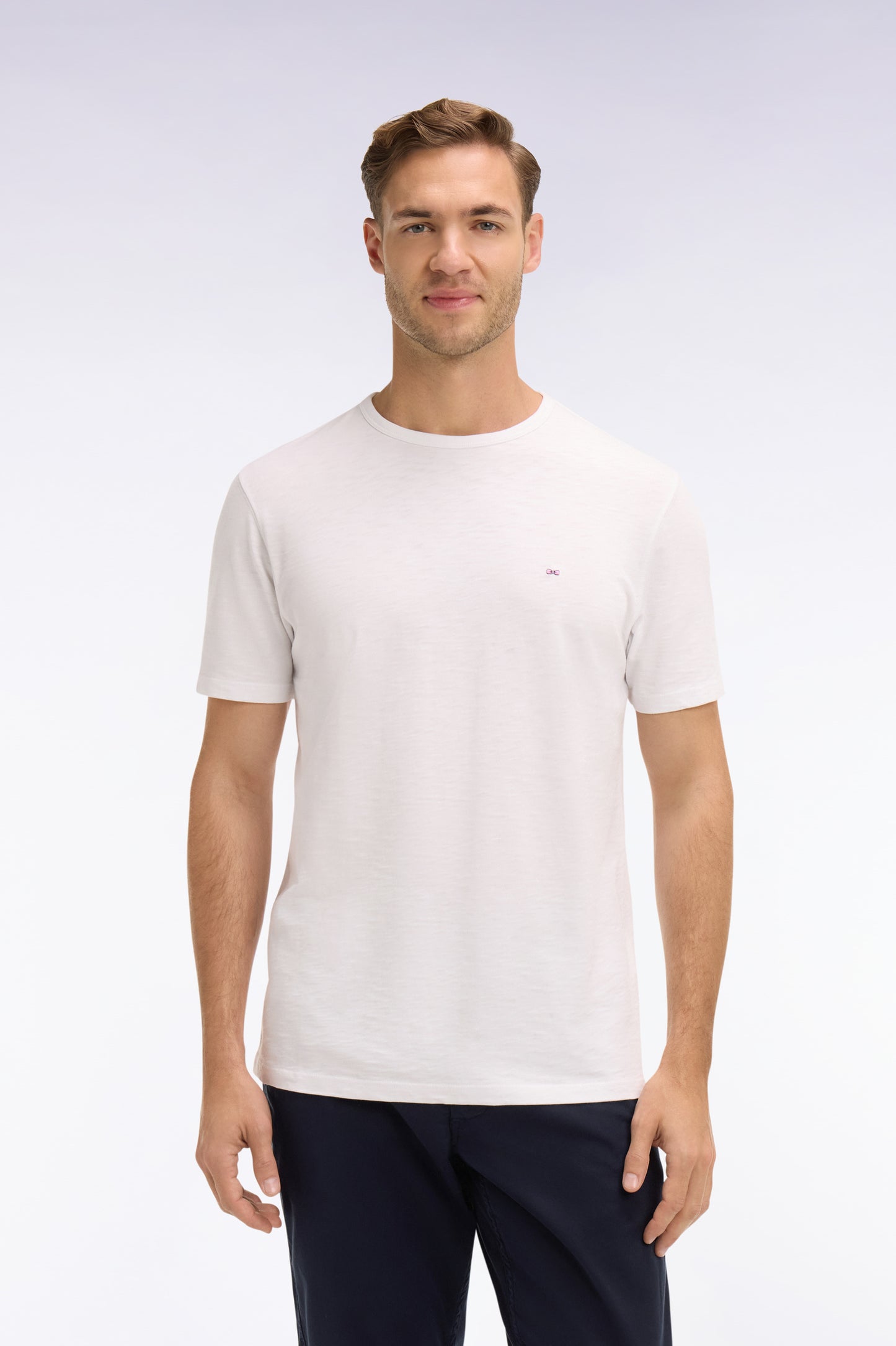 T-shirt à manches courtes en jersey de coton slub blanc coupe regular