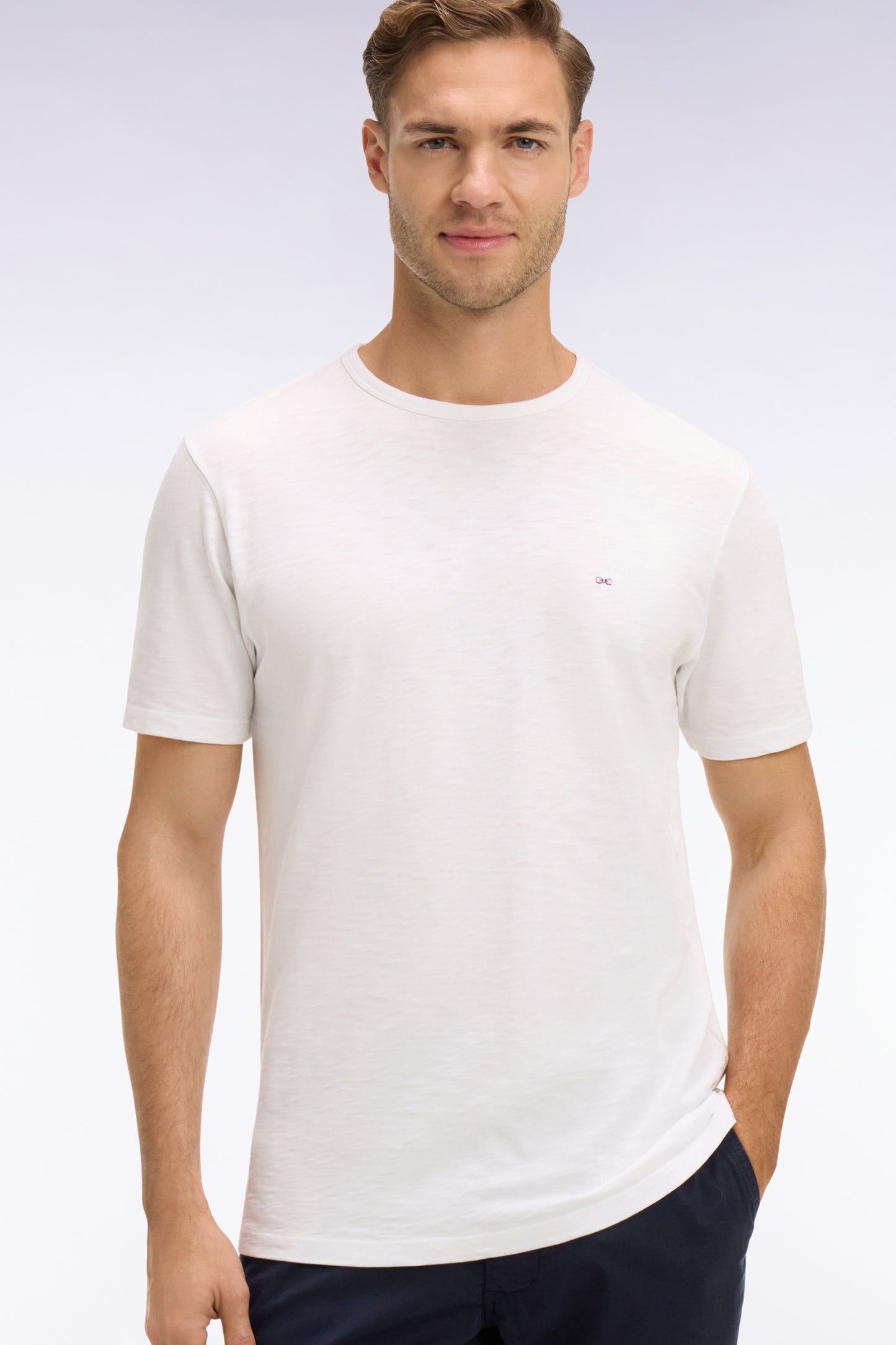 T-shirt à manches courtes en jersey de coton slub blanc coupe regular