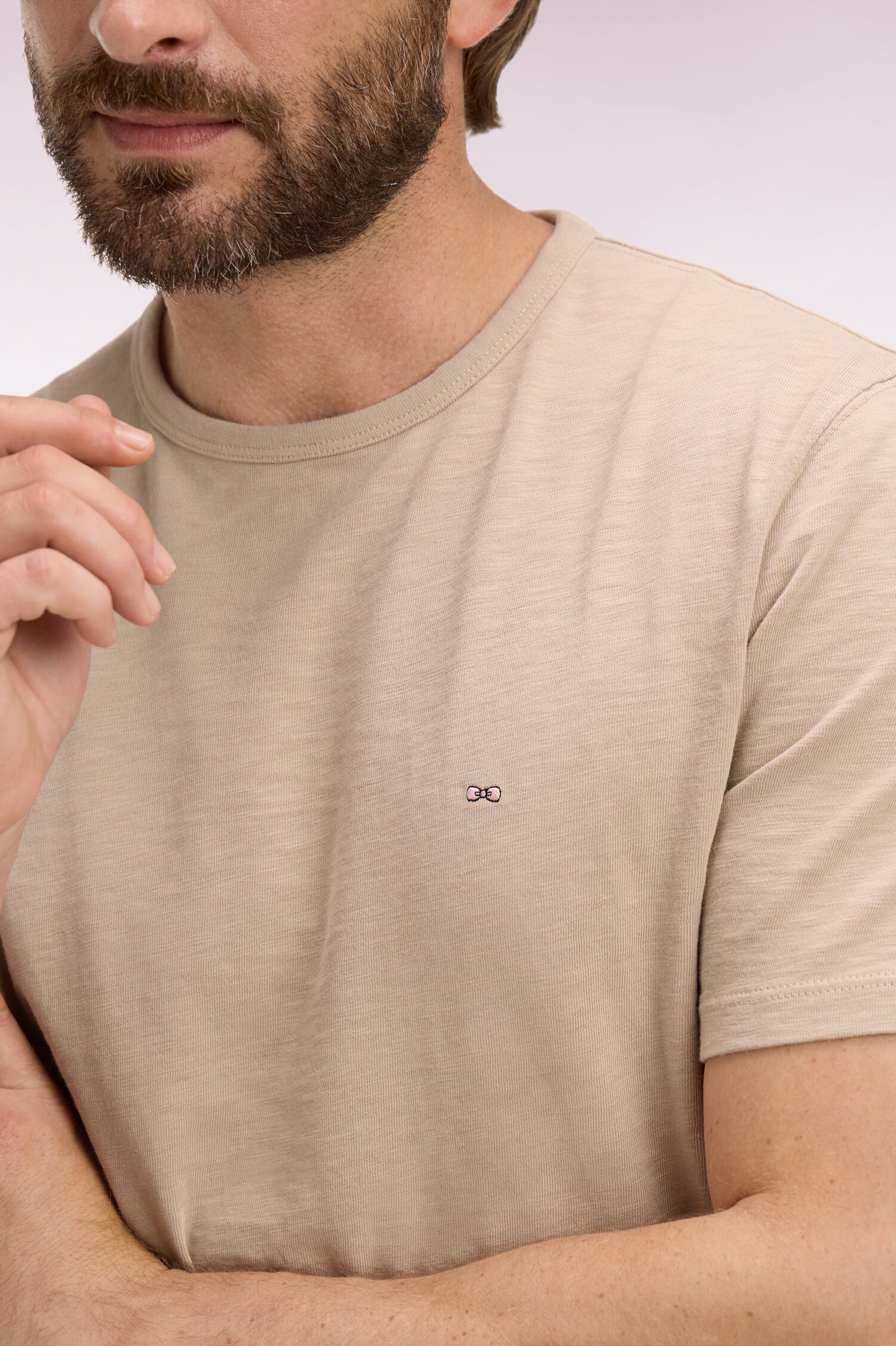 T-shirt à manches courtes en jersey de coton slub beige coupe regular