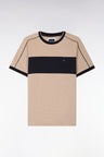 T-shirt à manches courtes en coton stretch beige à découpes coupe slim