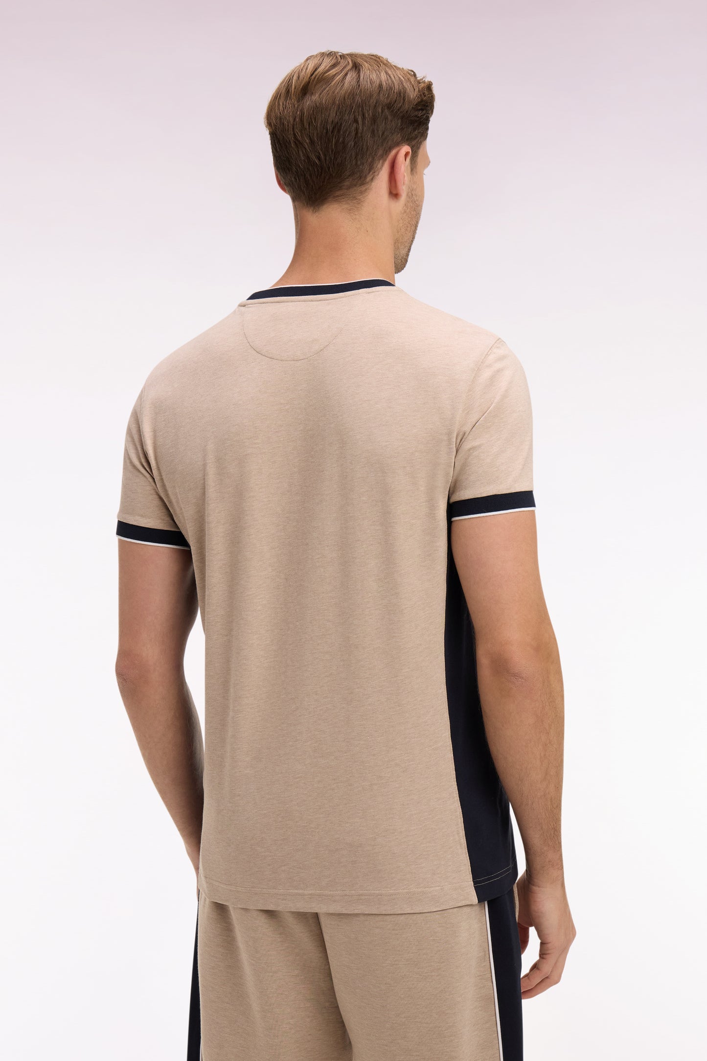 T-shirt à manches courtes en coton stretch beige à découpes coupe slim