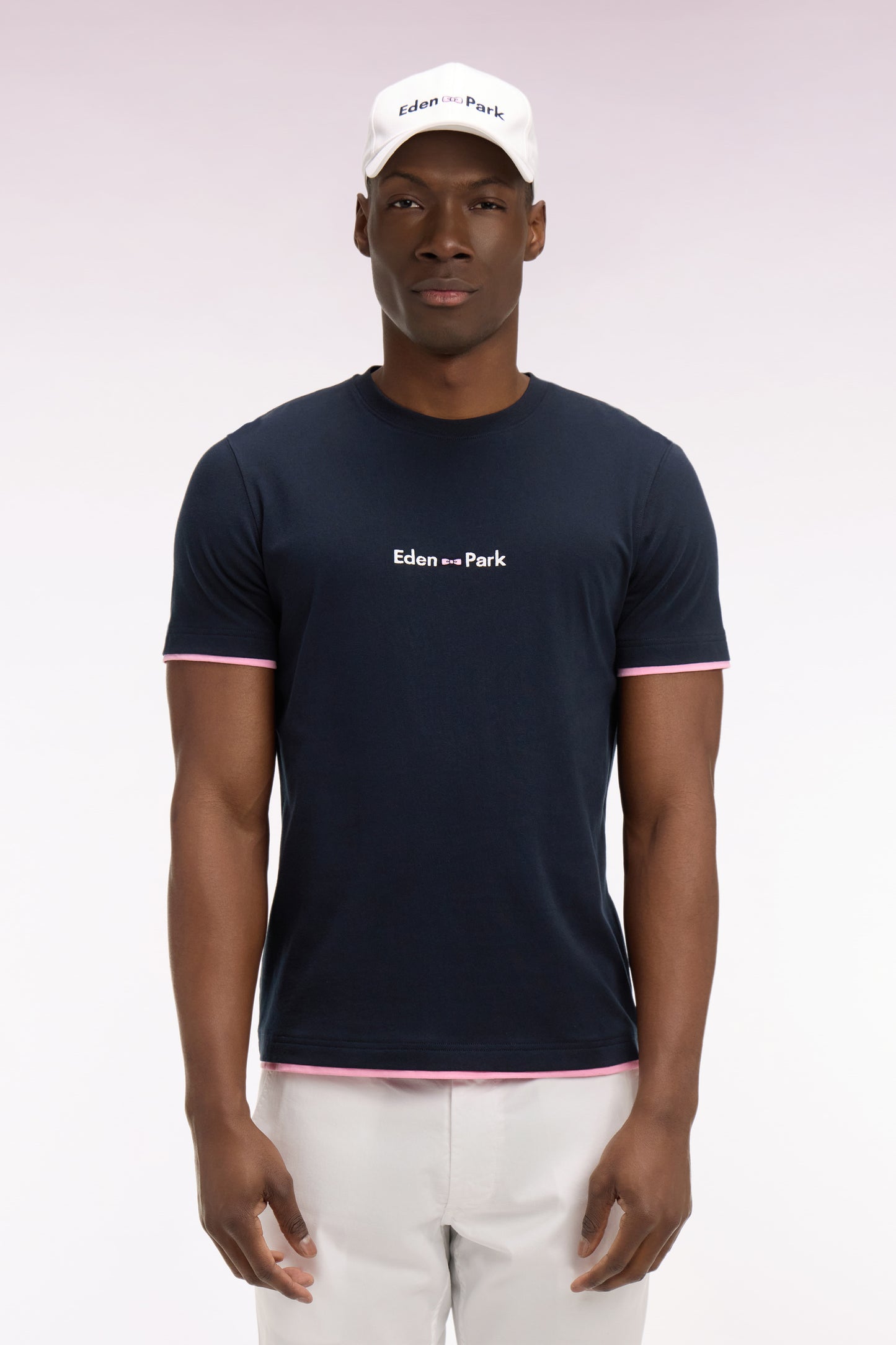 T-shirt à manches courtes en coton marine broderie Eden Park coupe regular