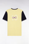 T-shirt à manches courtes en coton jaune bicolore brodé coupe regular