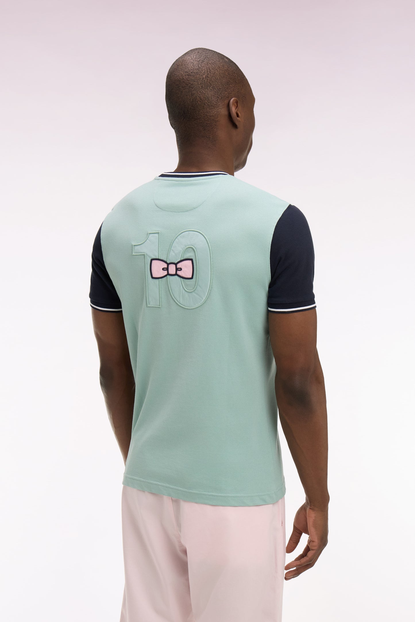 T-shirt à manches courtes en coton vert d'eau brodé coupe regular