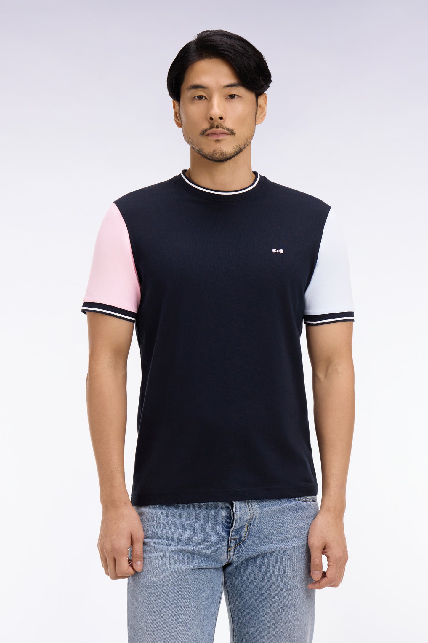 T-shirt à manches courtes en coton tricolore brodé coupe regular