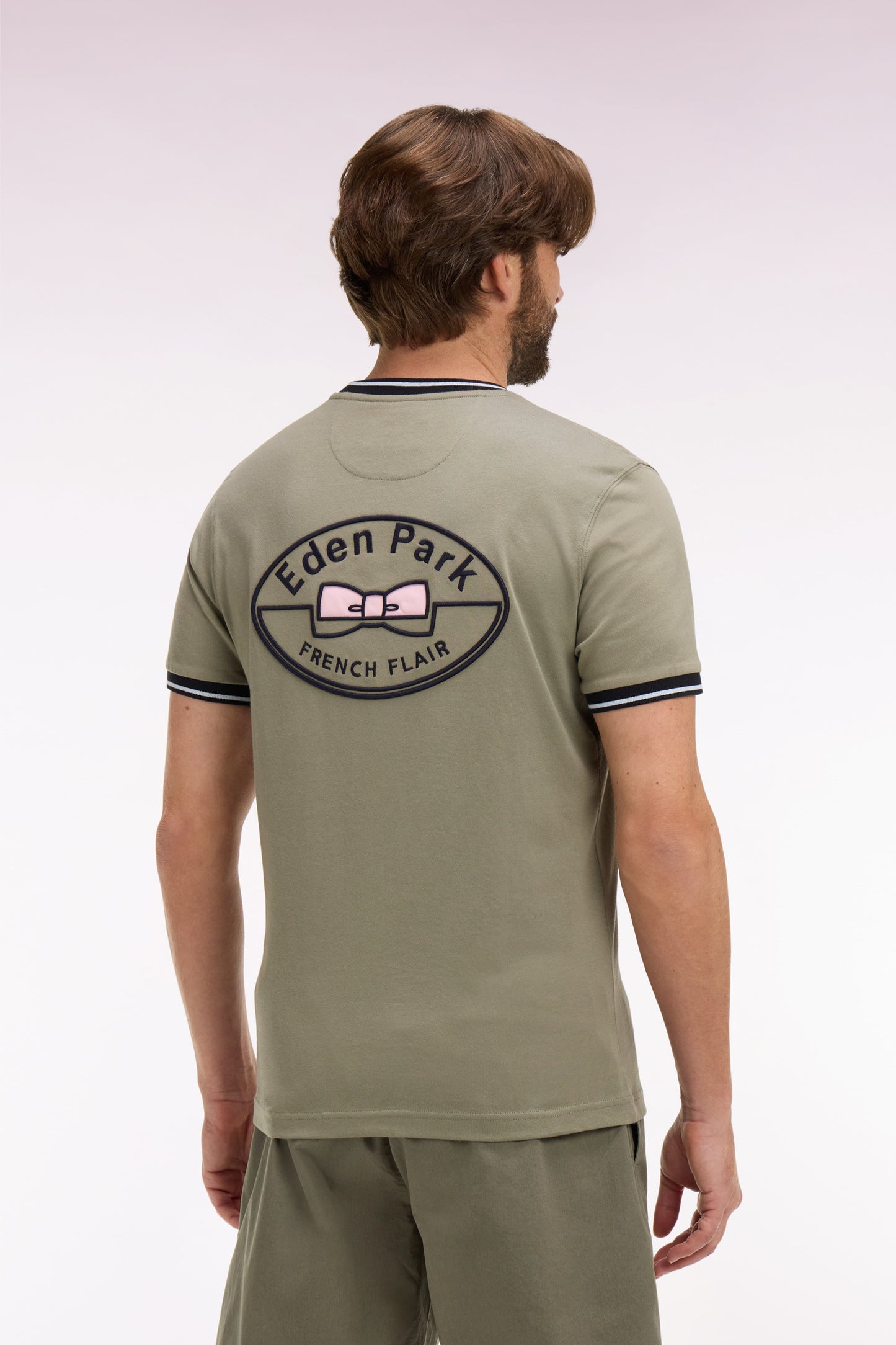 T-shirt à manches courtes en coton kaki brodé coupe regular