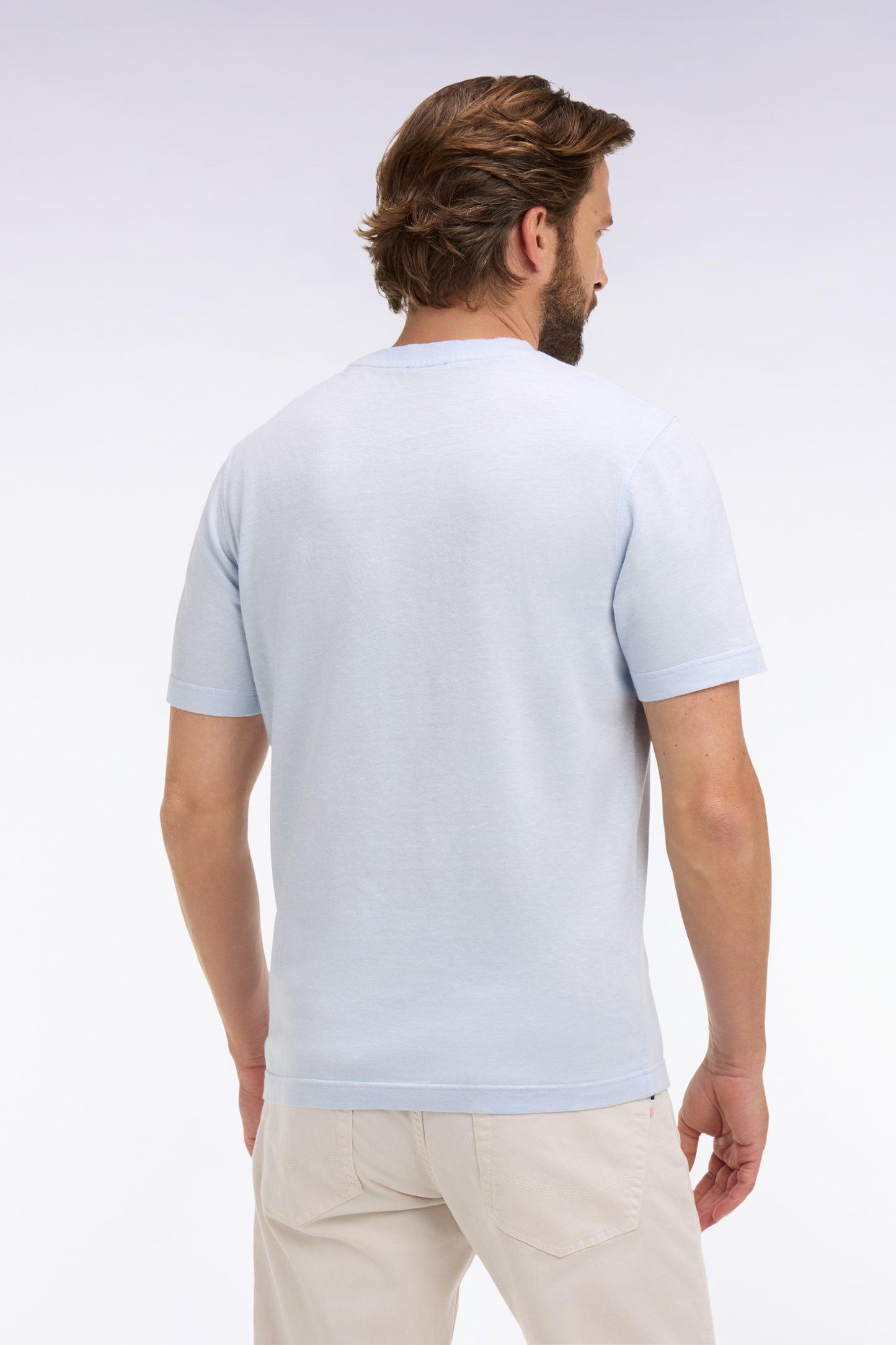 T-shirt à manches courtes en coton et lin ciel coupe regular