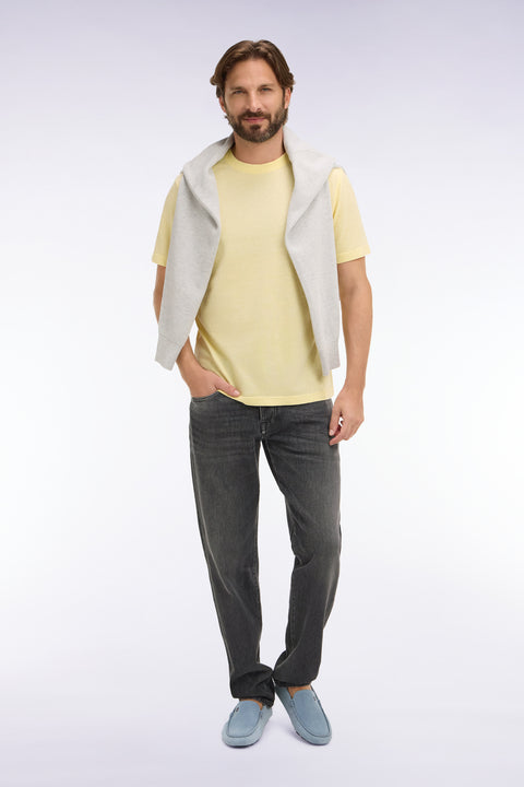 T-shirt à manches courtes en coton et lin jaune coupe regular - Image 1