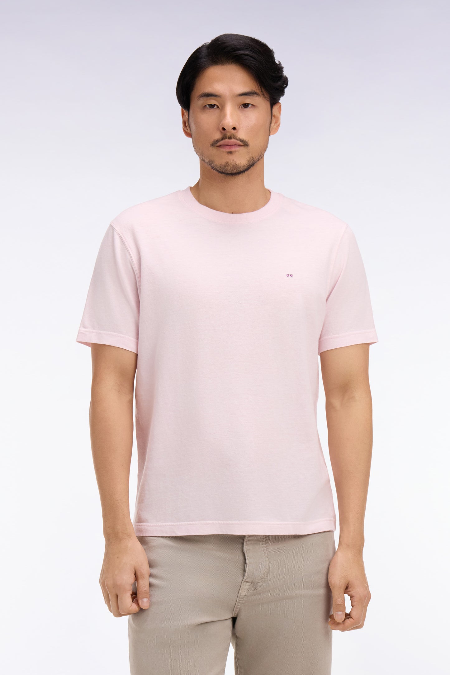 T-shirt à manches courtes en coton et lin rose coupe regular