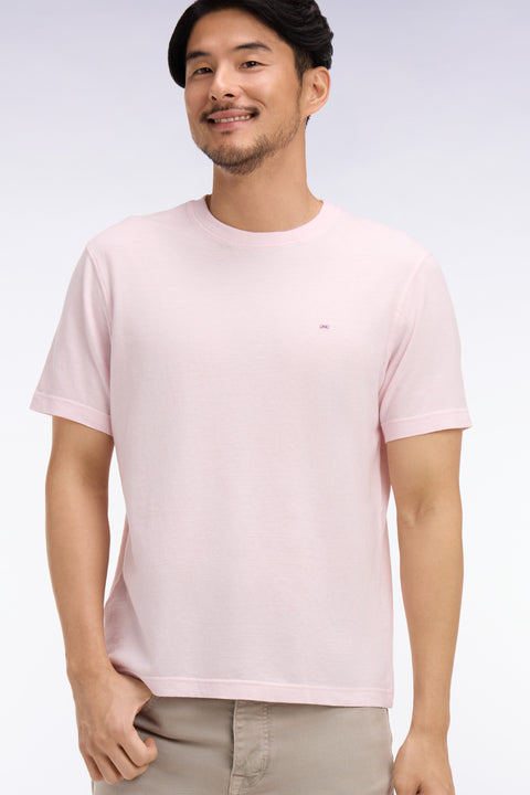 T-shirt à manches courtes en coton et lin rose coupe regular - Image 1