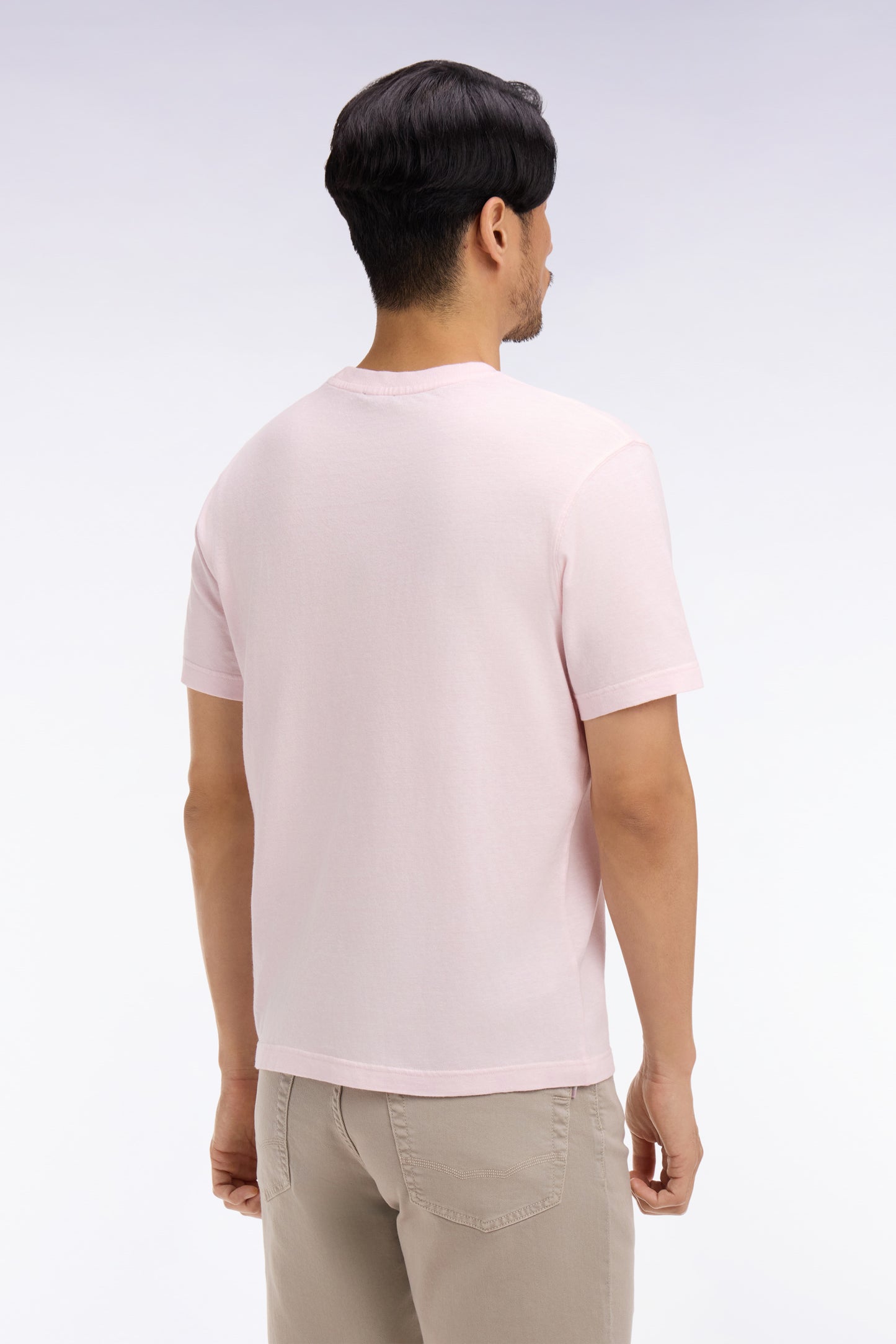 T-shirt à manches courtes en coton et lin rose coupe regular