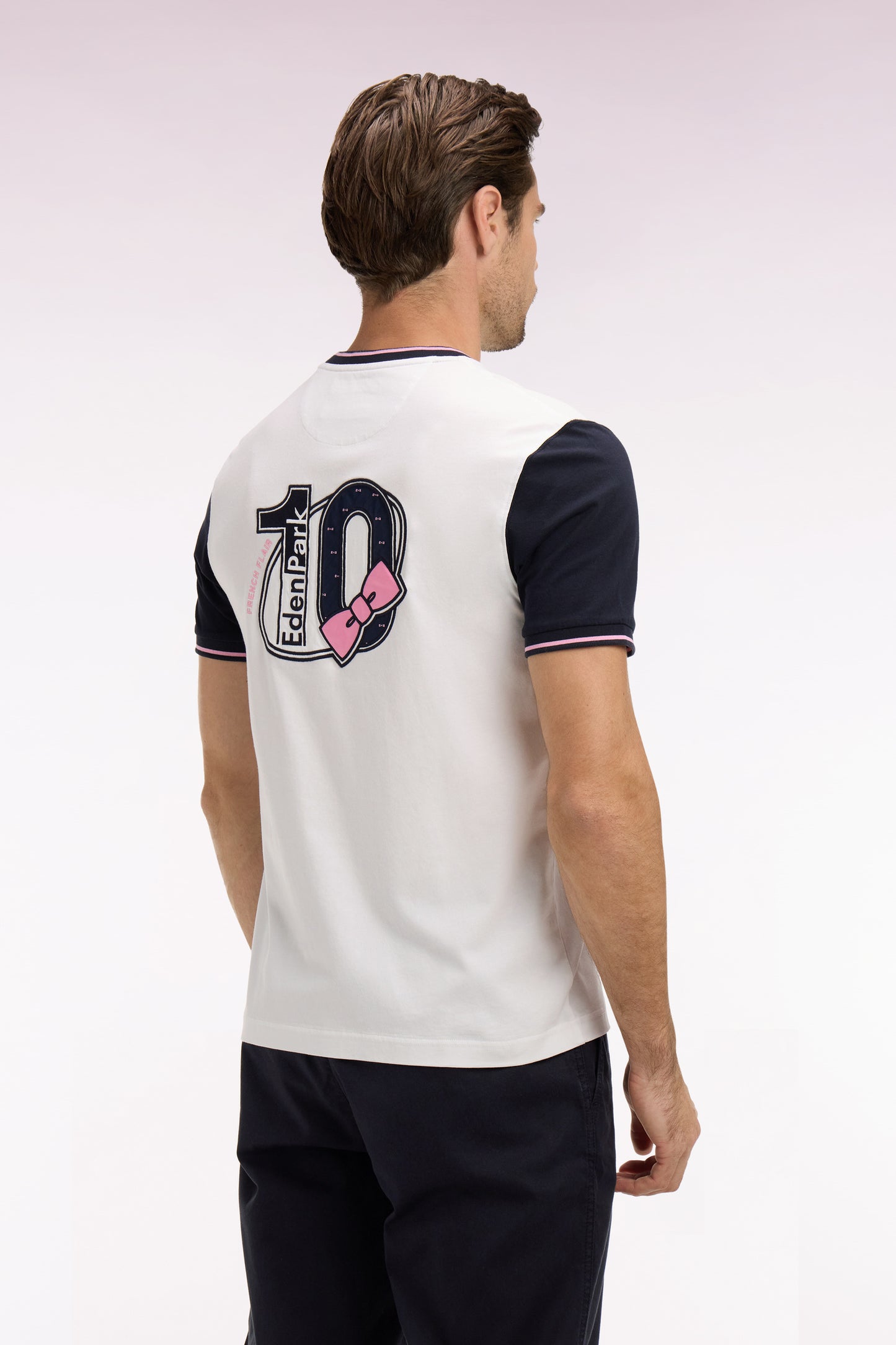 T-shirt à manches courtes en coton blanc manches marine coupe regular