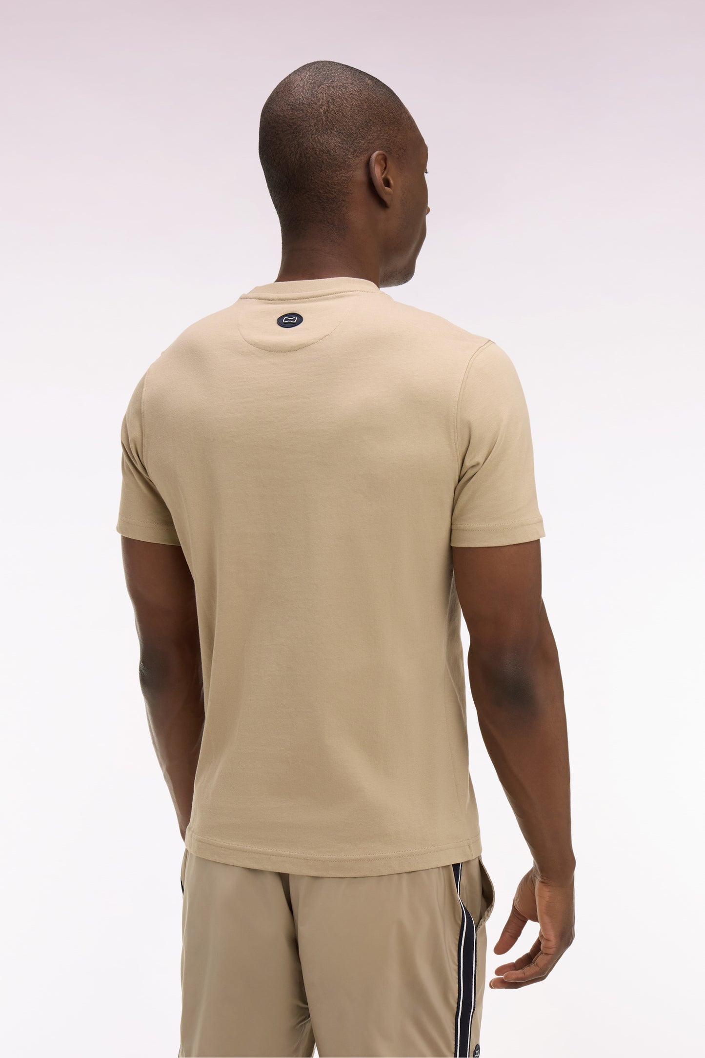 T-shirt à manches courtes en coton beige sérigraphié coupe regular