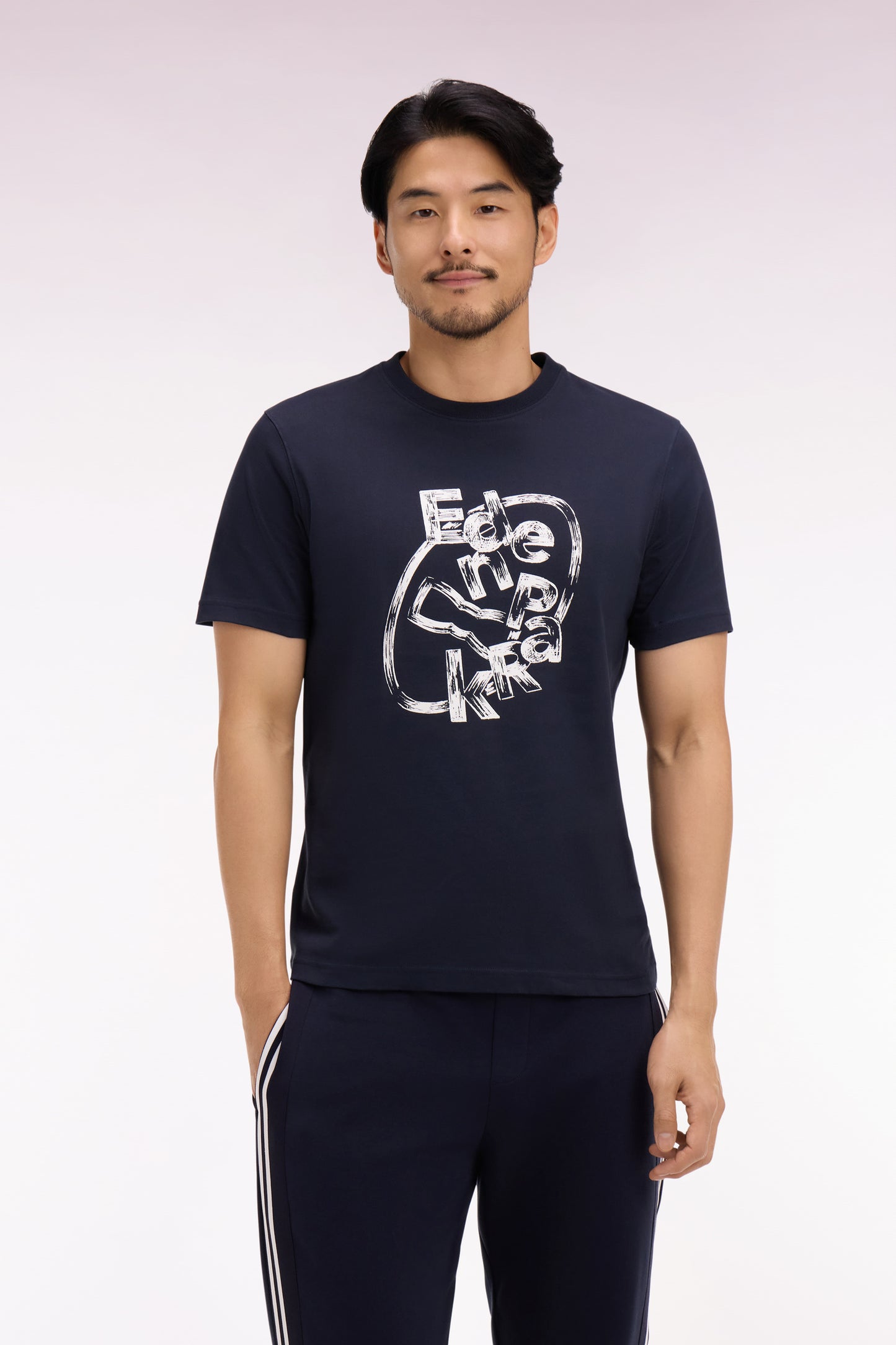 T-shirt à manches courtes en coton marine sérigraphié coupe regular
