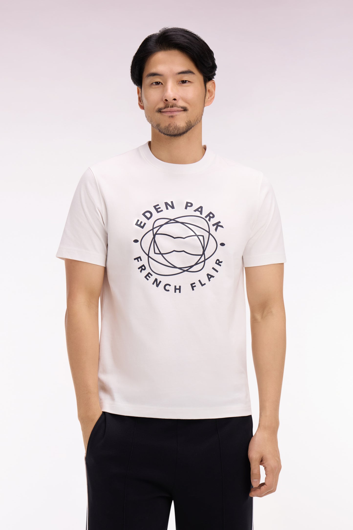 T-shirt à manches courtes en coton écru sérigraphié coupe regular